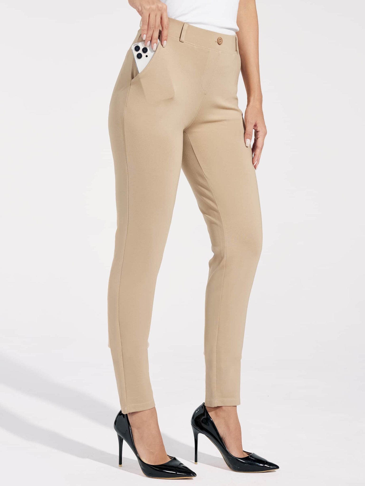 Women's Yoga Dress Pants Skinny 30Inch_Khaki_model2