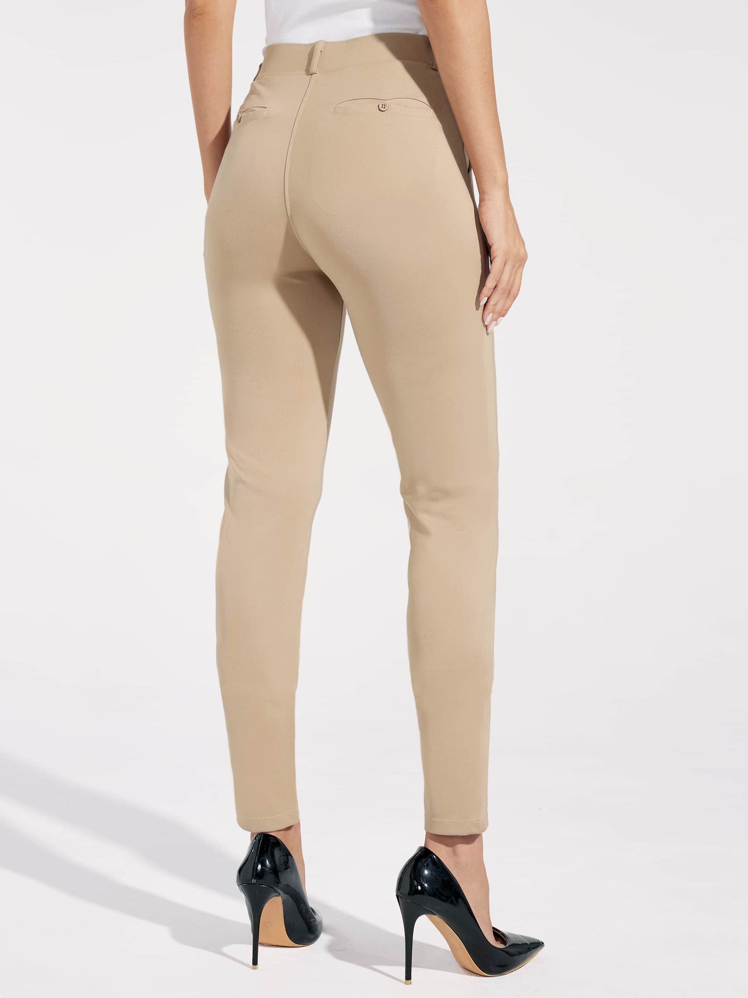 Women's Yoga Dress Pants Skinny 30Inch_Khaki_model3