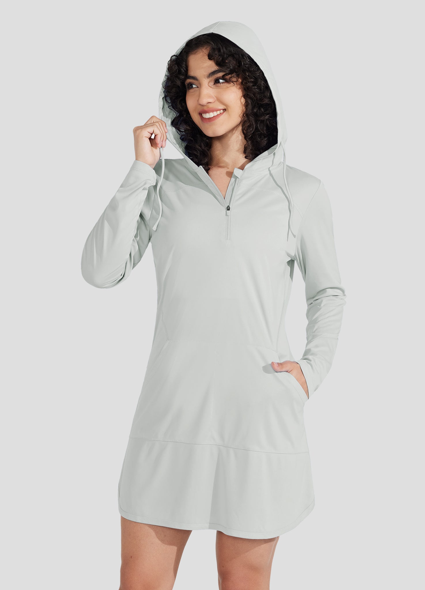 Willit Women's Beach Hooded Cover-Up Dress in gray