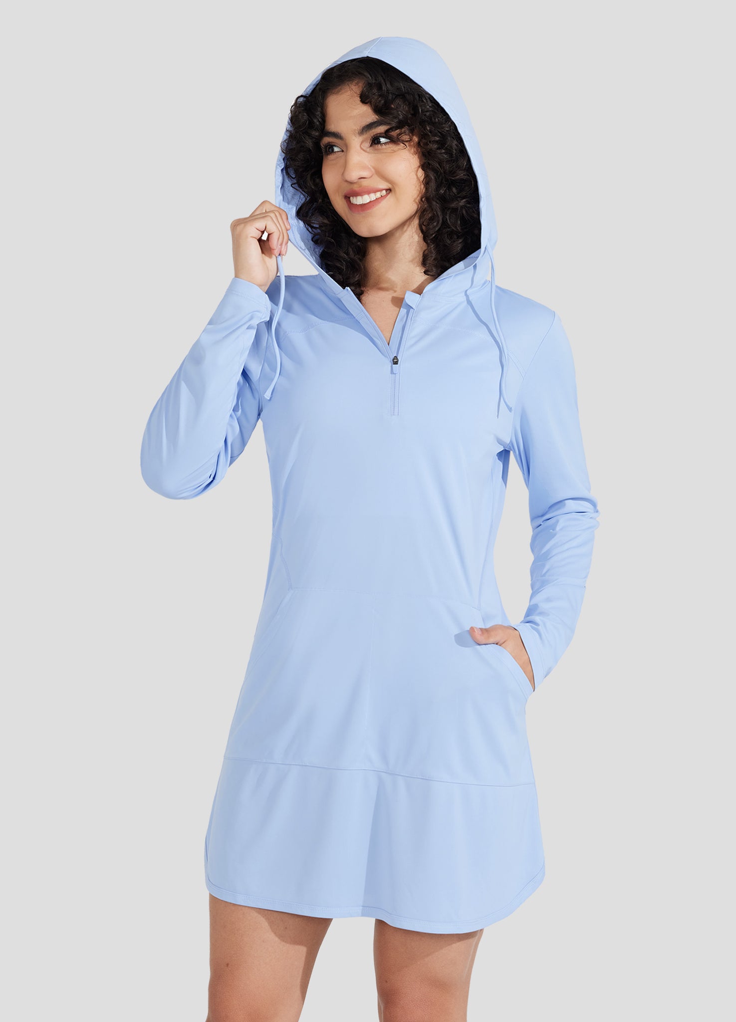 Willit Women's Beach Hooded Cover-Up Dress in blue