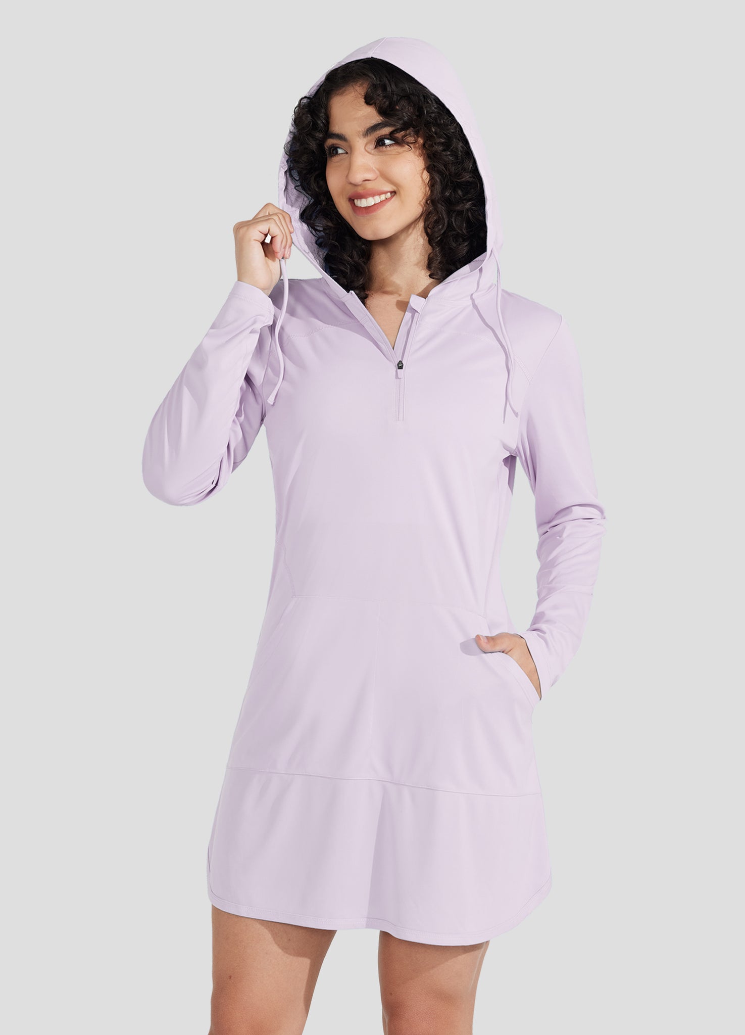 Willit Women's Beach Hooded Cover-Up Dress in purple