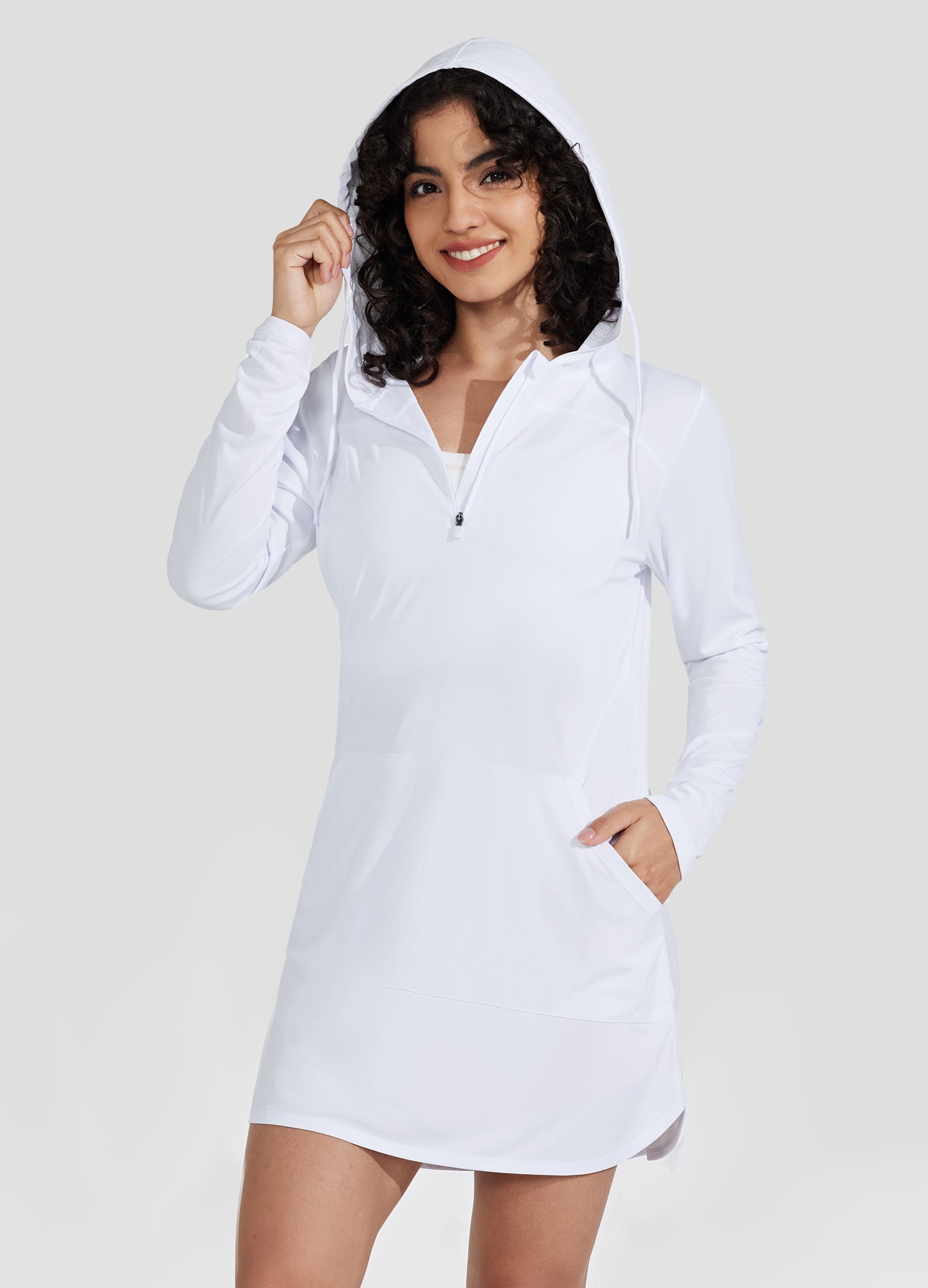 Willit Women's Beach Hooded Cover-Up Dress in white