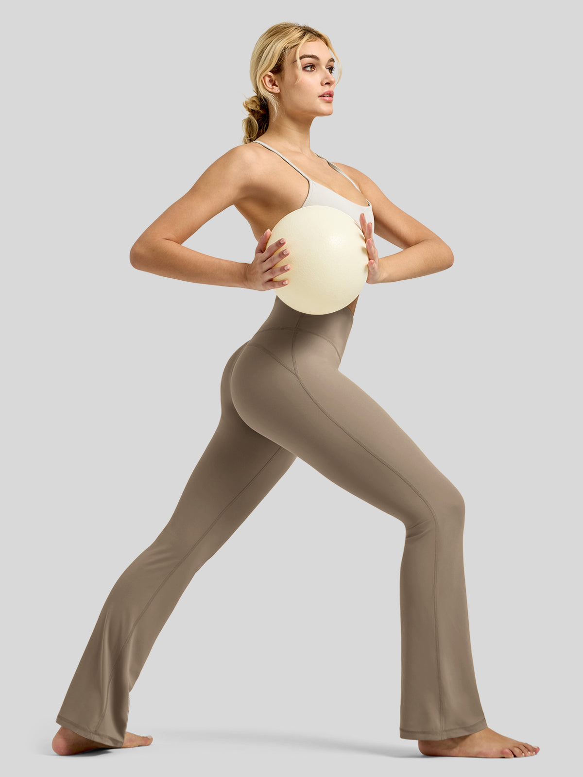 Willit Women's Butterflux Yoga Flare Leggings 30.5 Inch in taupe