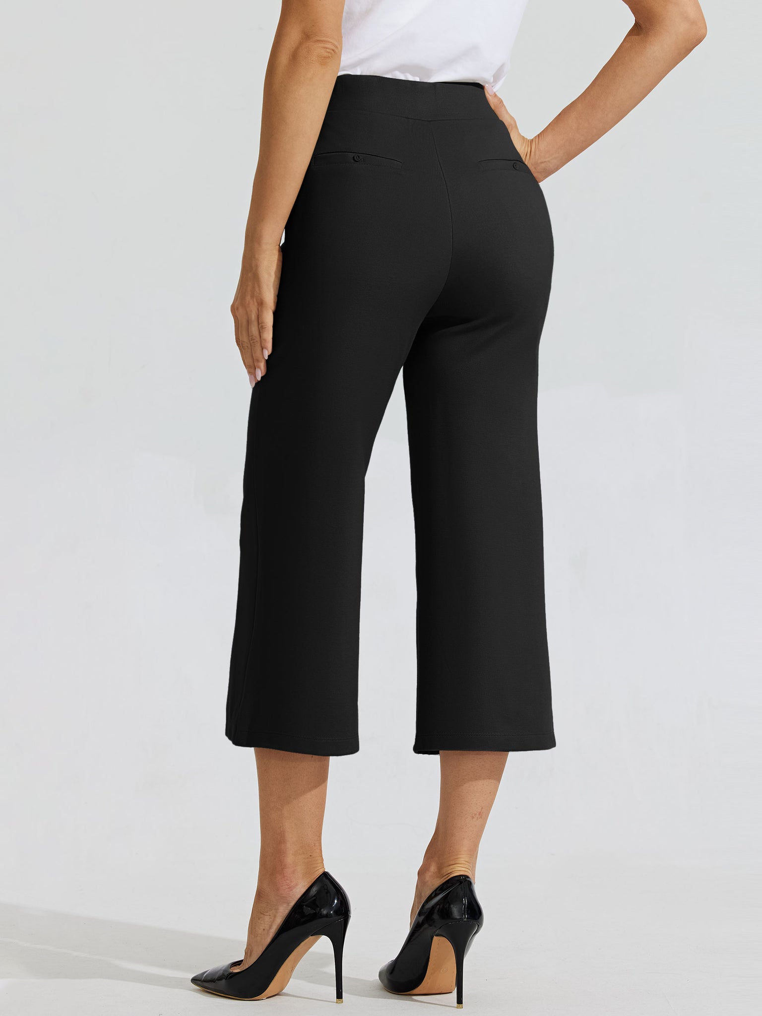 Women's Stretch Capri Wide-Leg Dress Pants_Black_model3