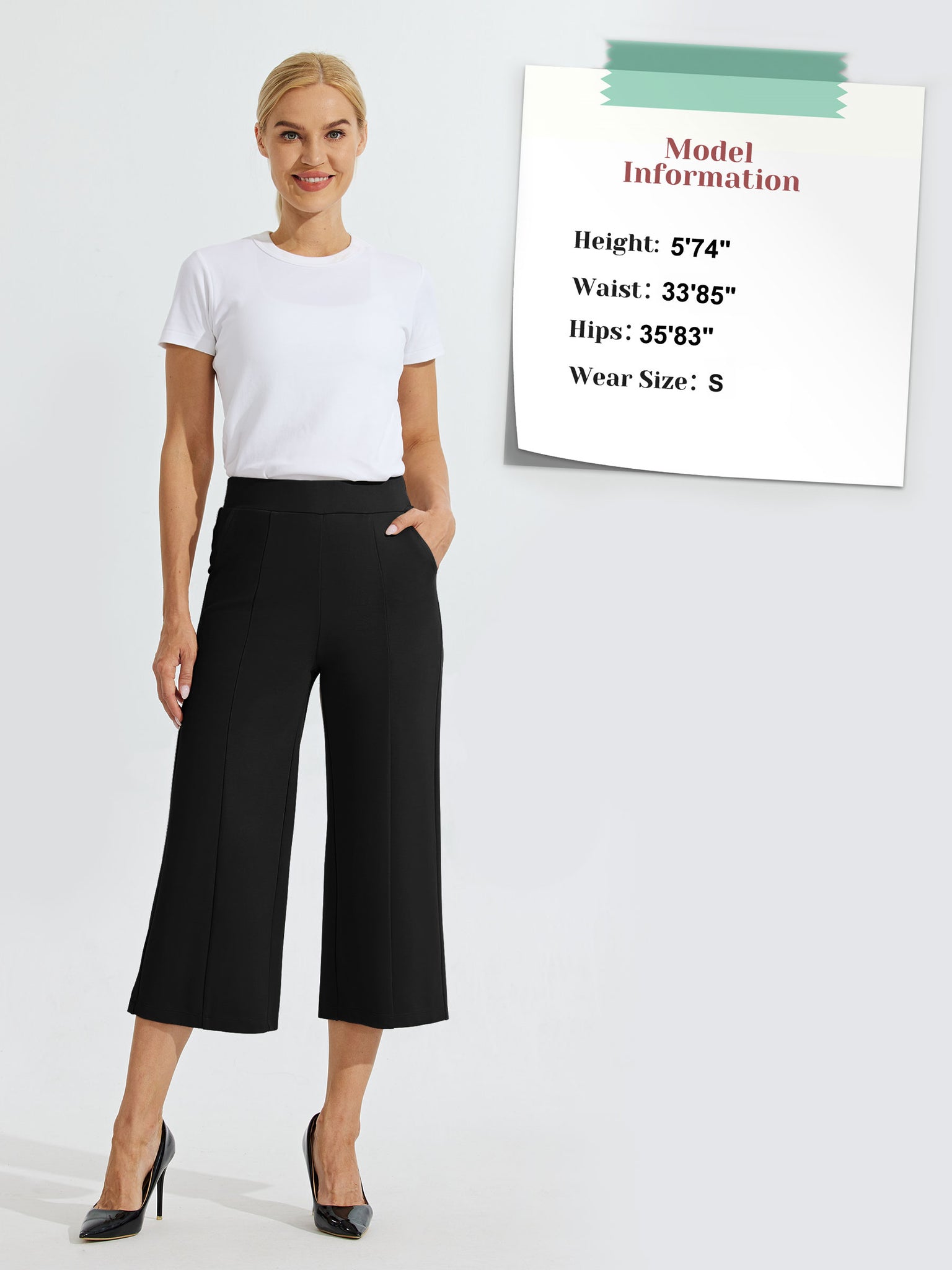 Women's Stretch Capri Wide-Leg Dress Pants_Black_model5