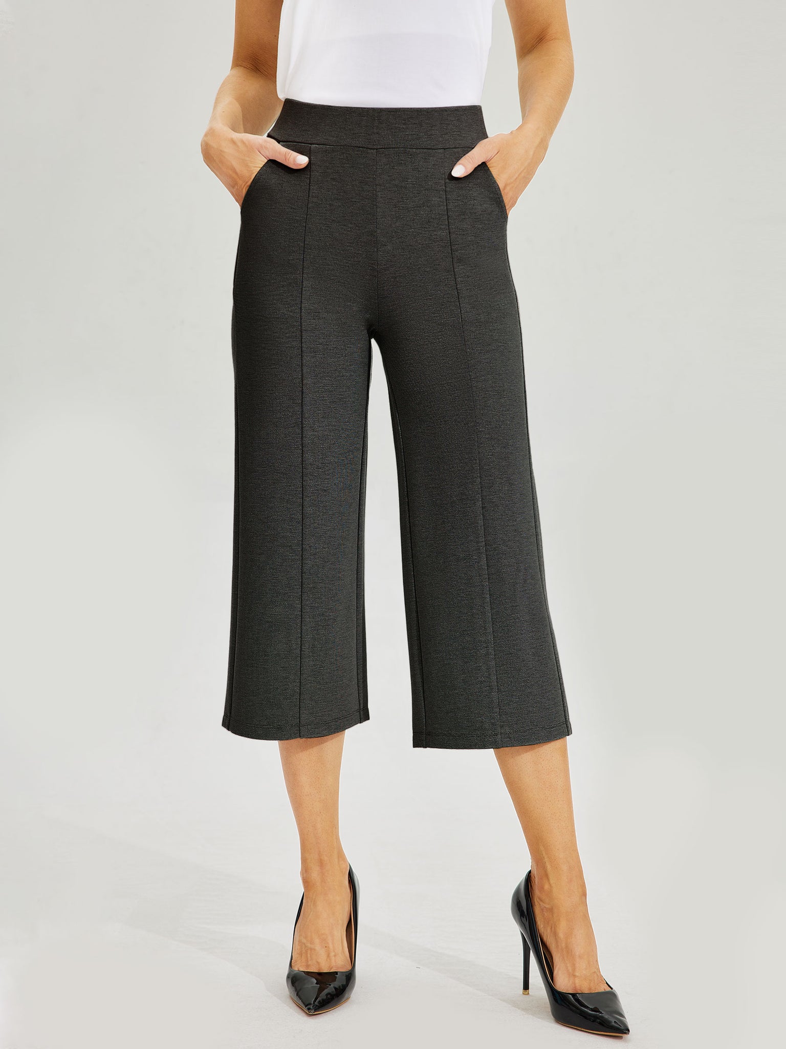Women's Stretch Capri Wide-Leg Dress Pants_DarkGray_model1