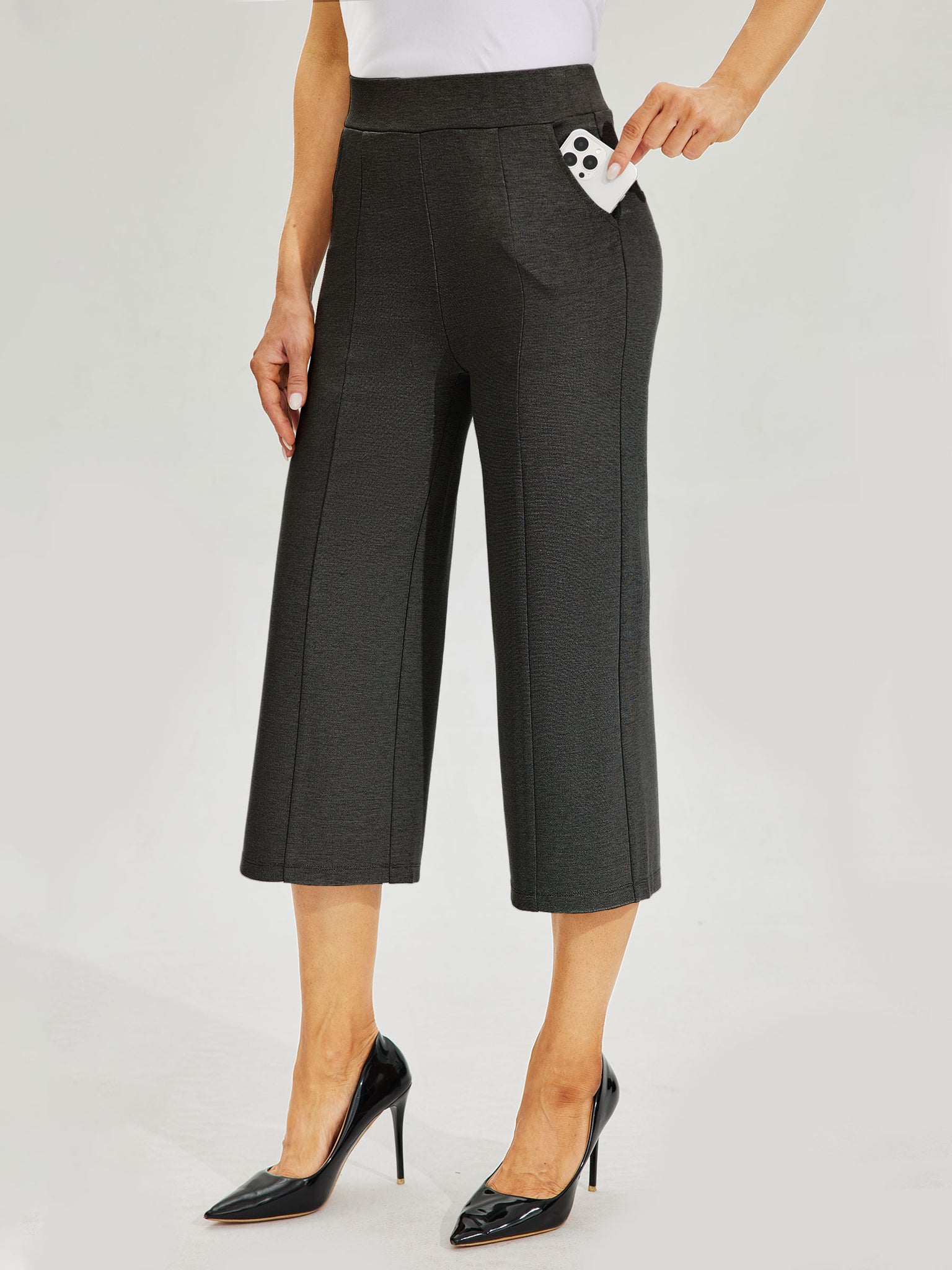Women's Stretch Capri Wide-Leg Dress Pants_DarkGray_model2