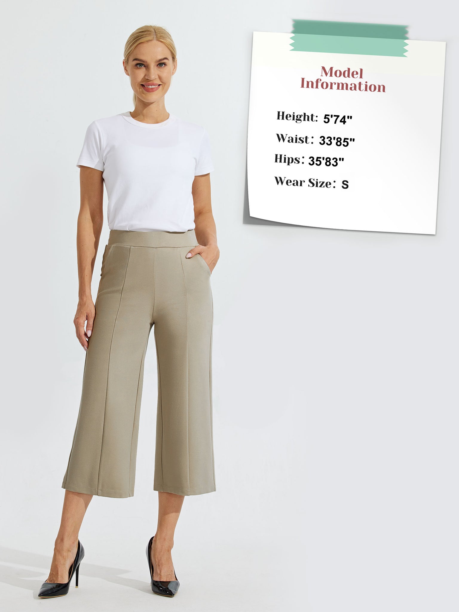 Women's Stretch Capri Wide-Leg Dress Pants_Khaki_model5