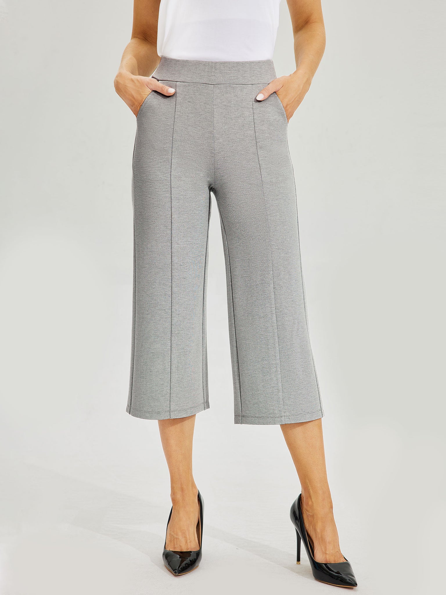 Women's Stretch Capri Wide-Leg Dress Pants_LightCharcoal_model1