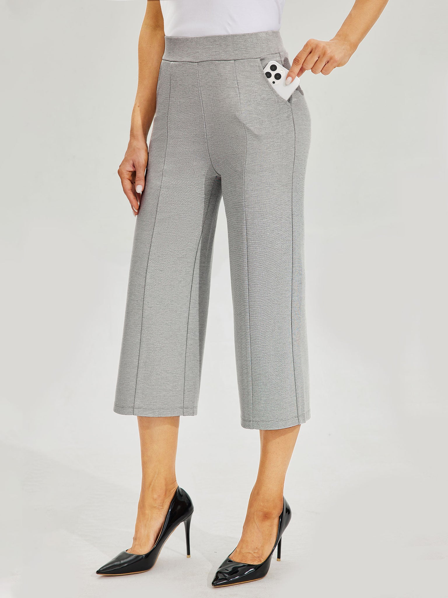 Women's Stretch Capri Wide-Leg Dress Pants_LightCharcoal_model2