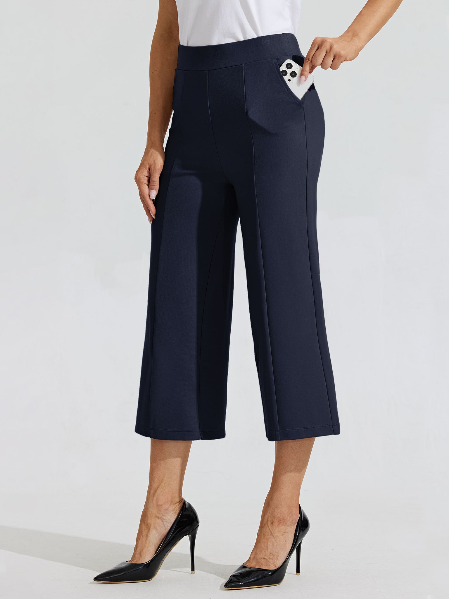 Women's Stretch Capri Wide-Leg Dress Pants_Navy_model2