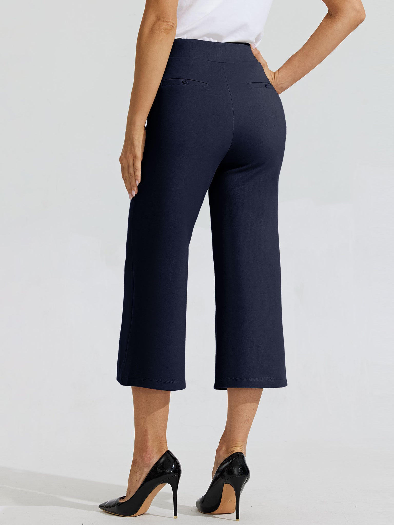 Women's Stretch Capri Wide-Leg Dress Pants_Navy_model3