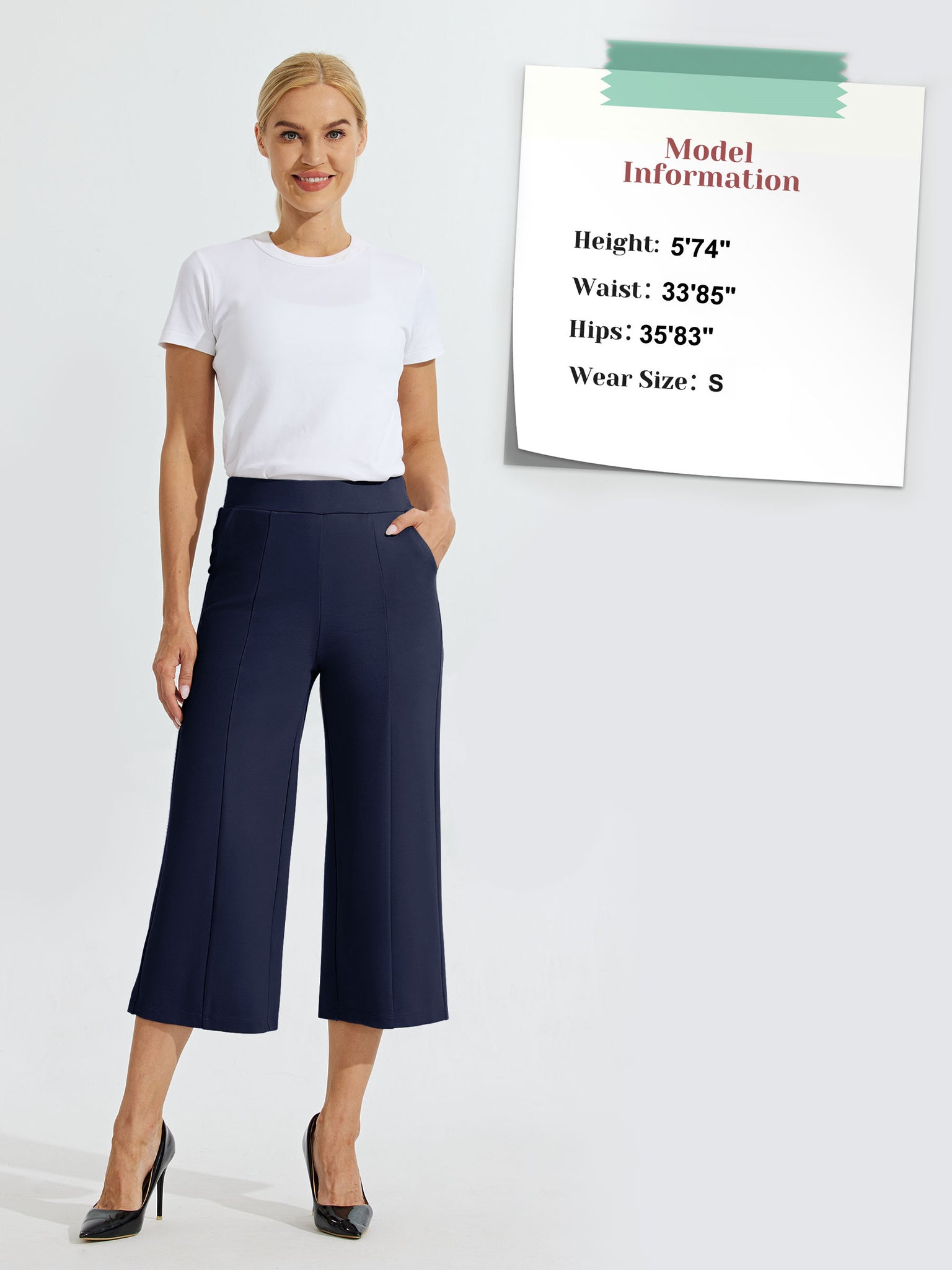 Women's Stretch Capri Wide-Leg Dress Pants_Navy_model5