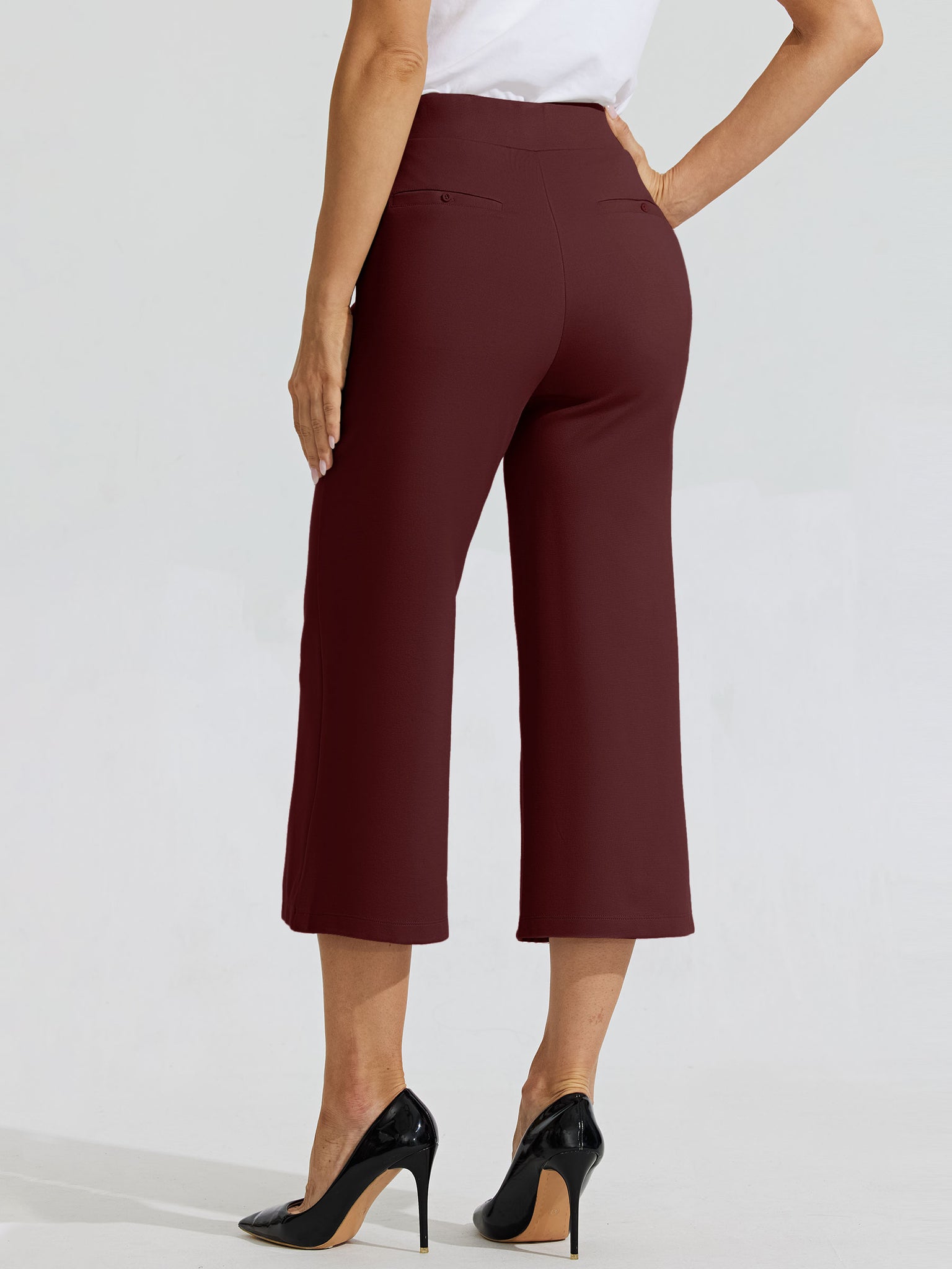 Women's Stretch Capri Wide-Leg Dress Pants_Wine_model3