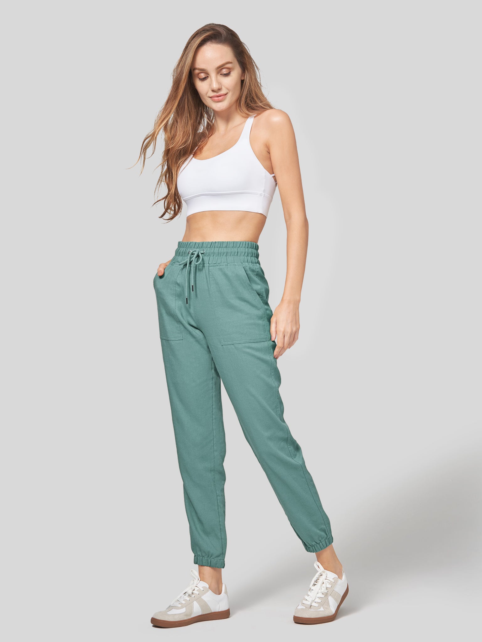 Women's Casual Cotton Linen Joggers 28 Inch