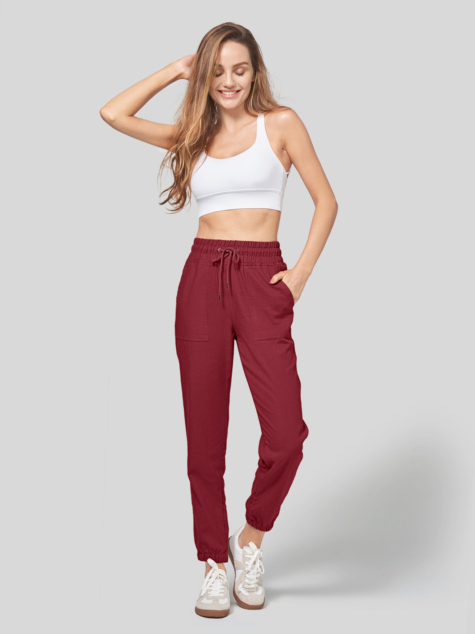 Women's Casual Cotton Linen Joggers 28 Inch