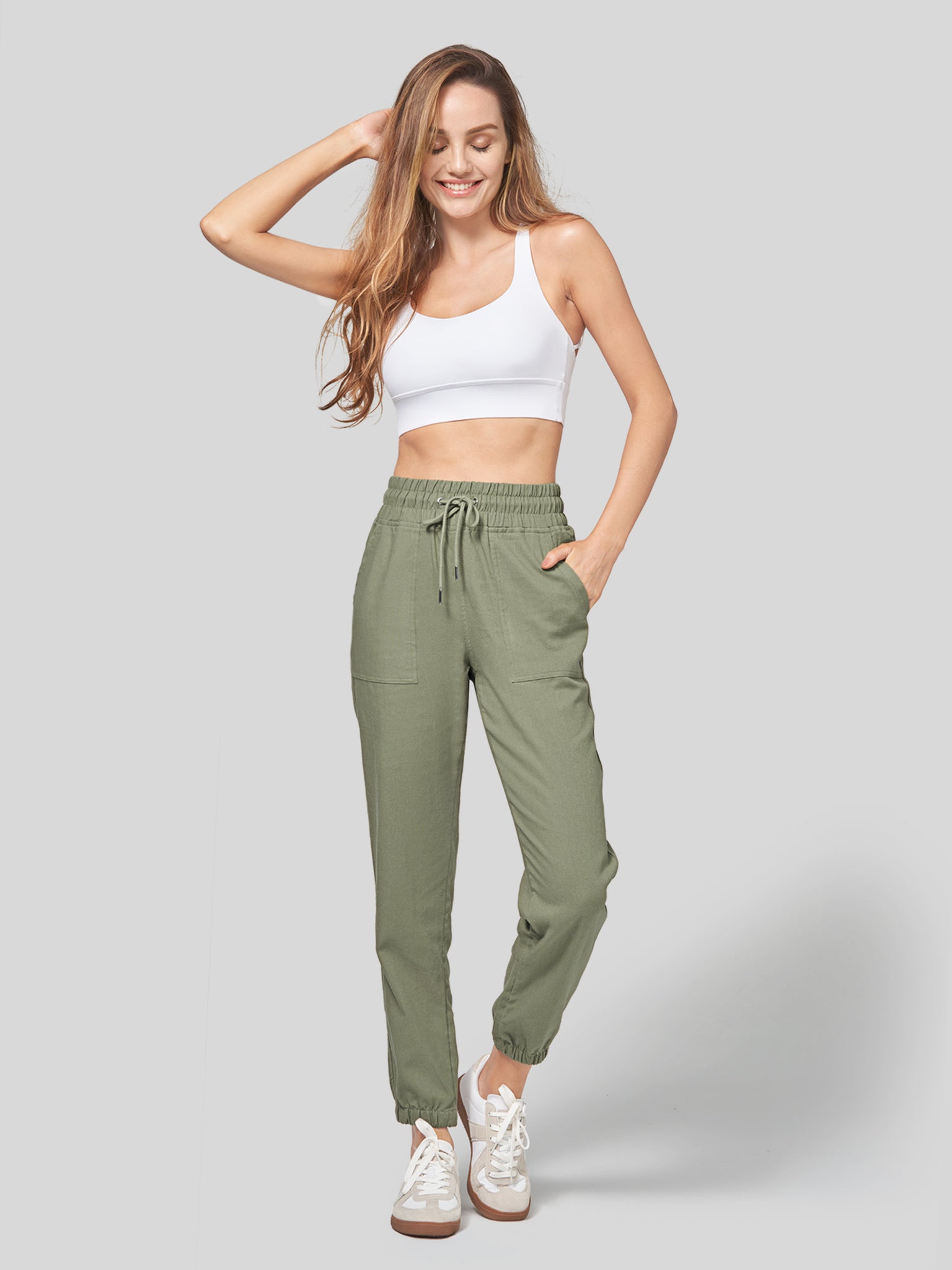 Women's Casual Cotton Linen Joggers 28 Inch