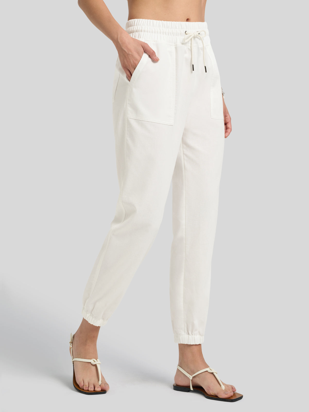 Willit Women's Casual Cotton Linen Joggers 28 Inch in white