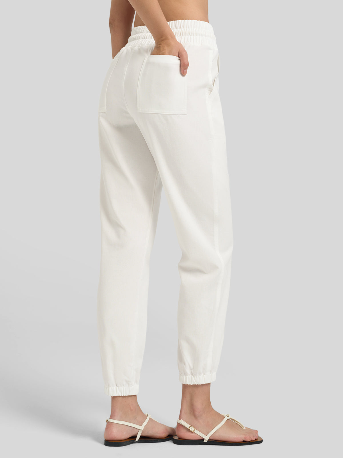Willit Women's Casual Cotton Linen Joggers 28 Inch in white