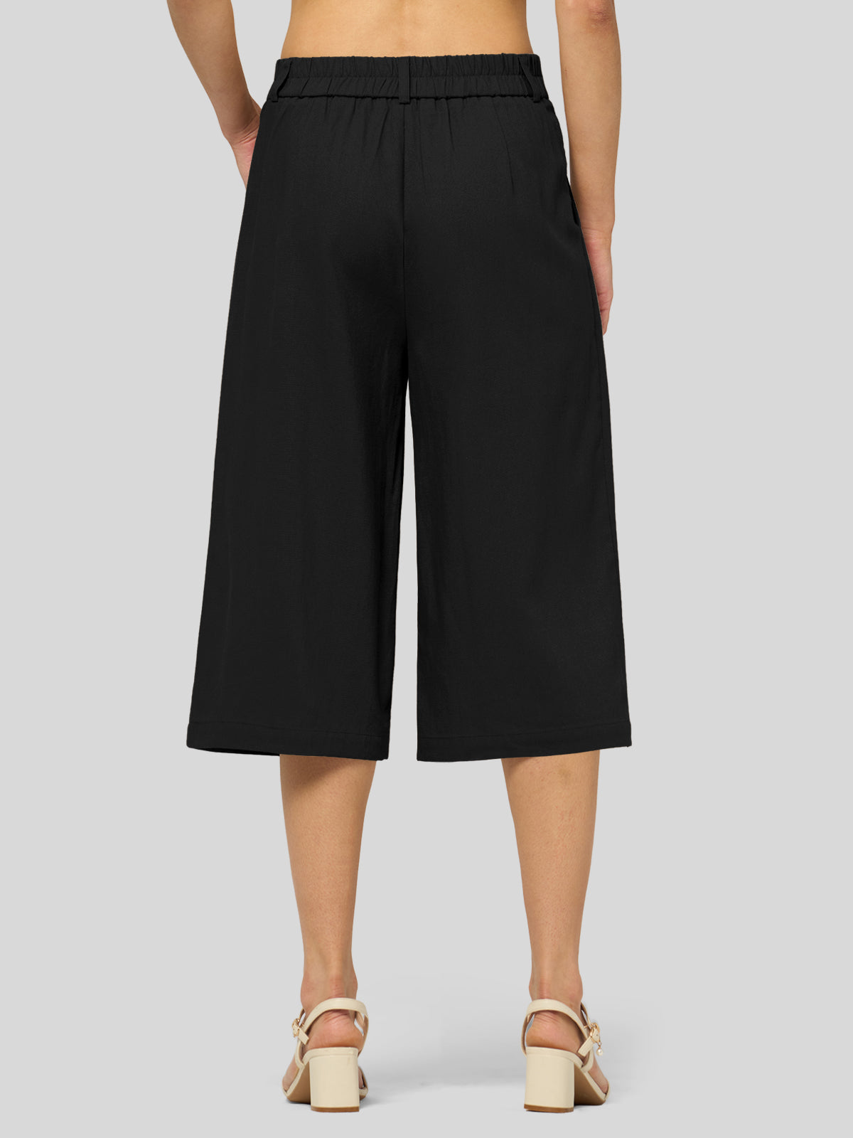 Willit Women's Cotton Linen Pleated Capri 16 Inch_balck