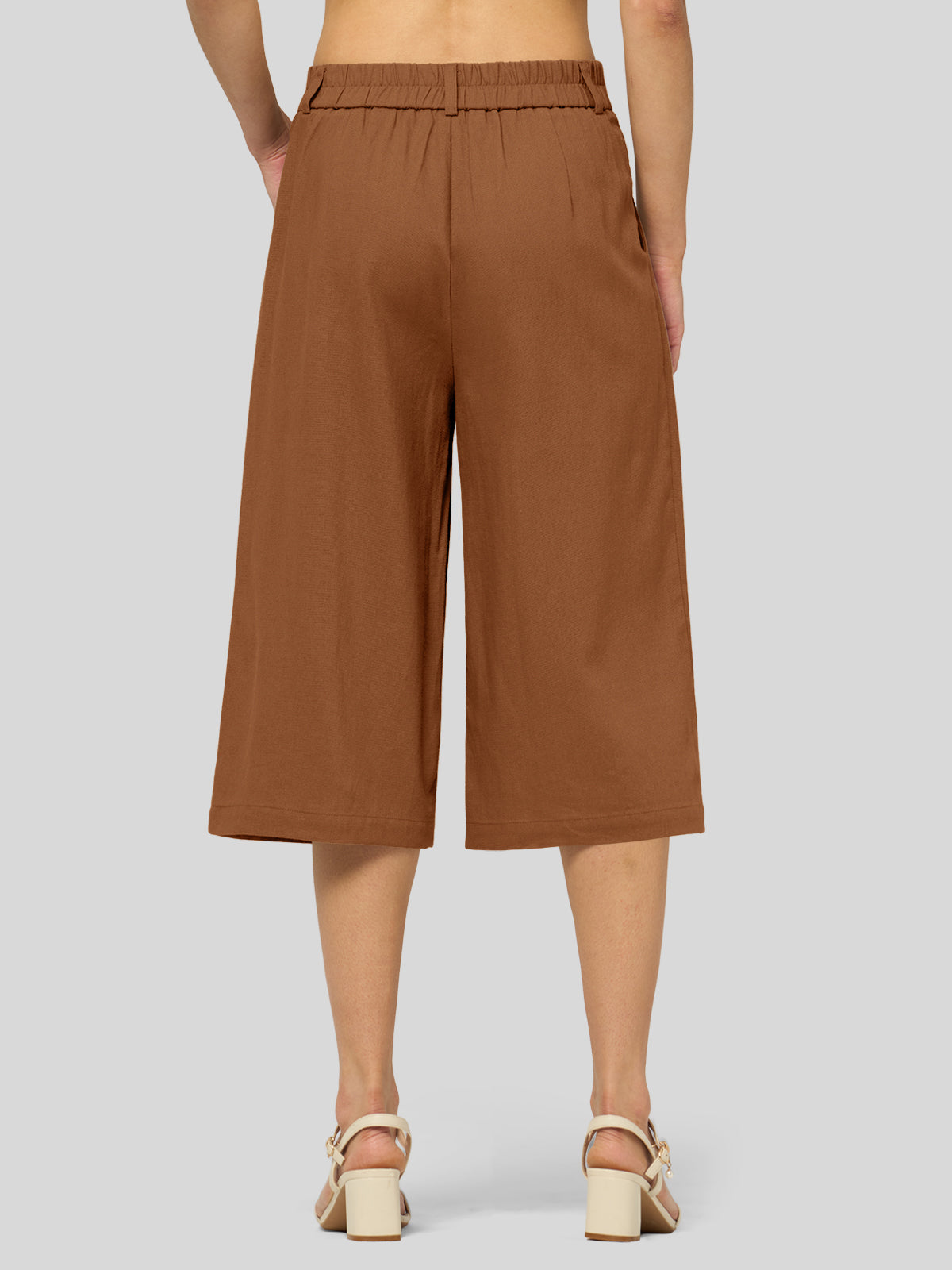 Willit Women's Cotton Linen Pleated Capri 16 Inch_caramel