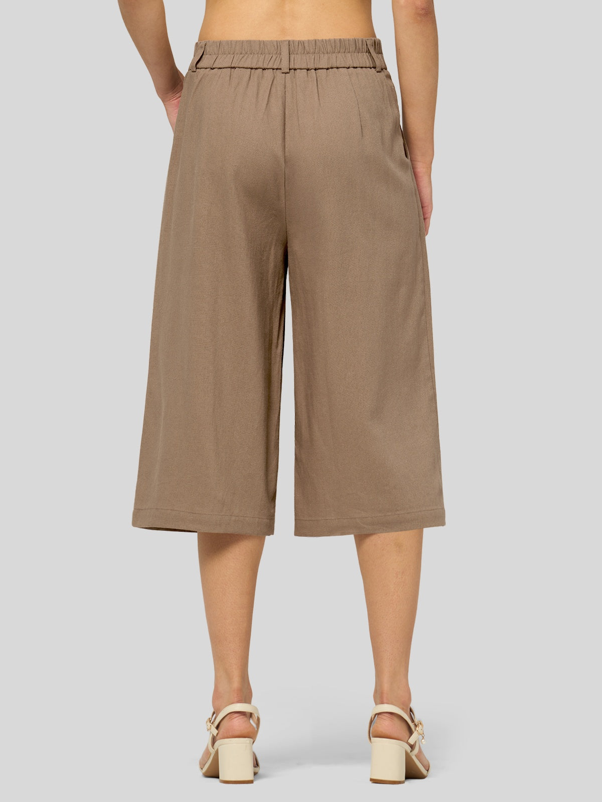 Willit Women's Cotton Linen Pleated Capri 16 Inch_deep khaki