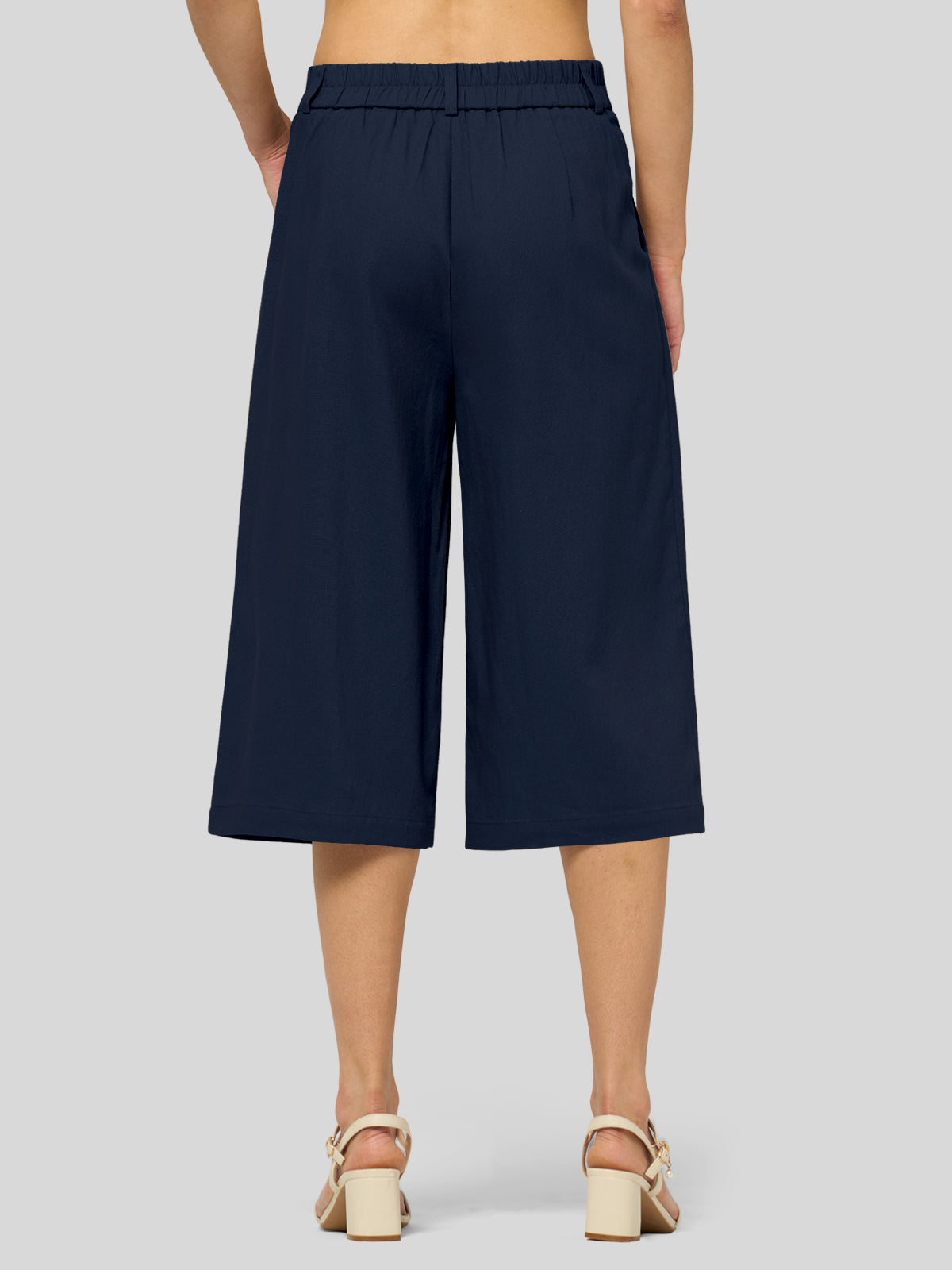 Willit Women's Cotton Linen Pleated Capri 16 Inch_navy