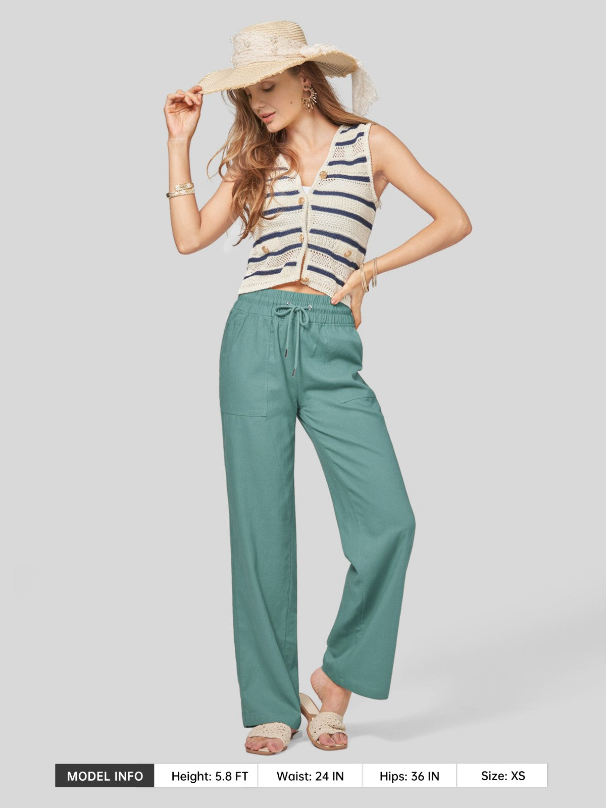 Women's Cotton Linen Wide Leg Pants 31 Inch