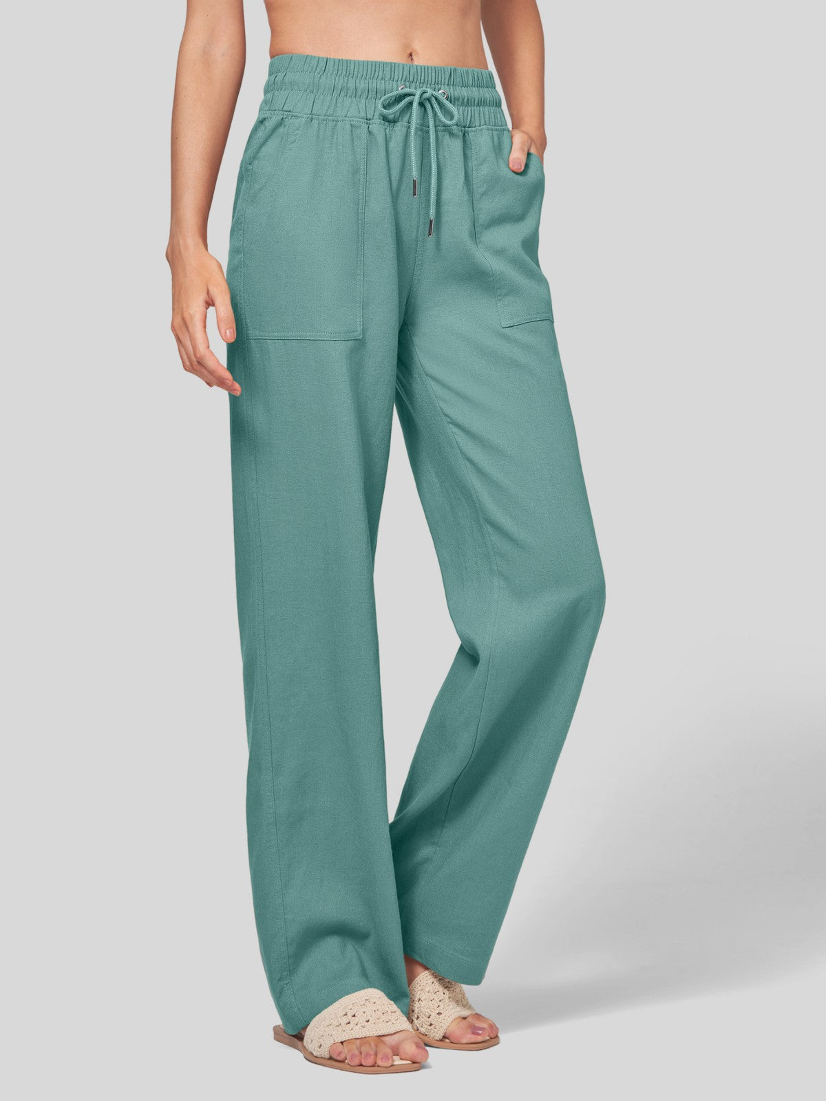 Women's Cotton Linen Wide Leg Pants 29 Inch
