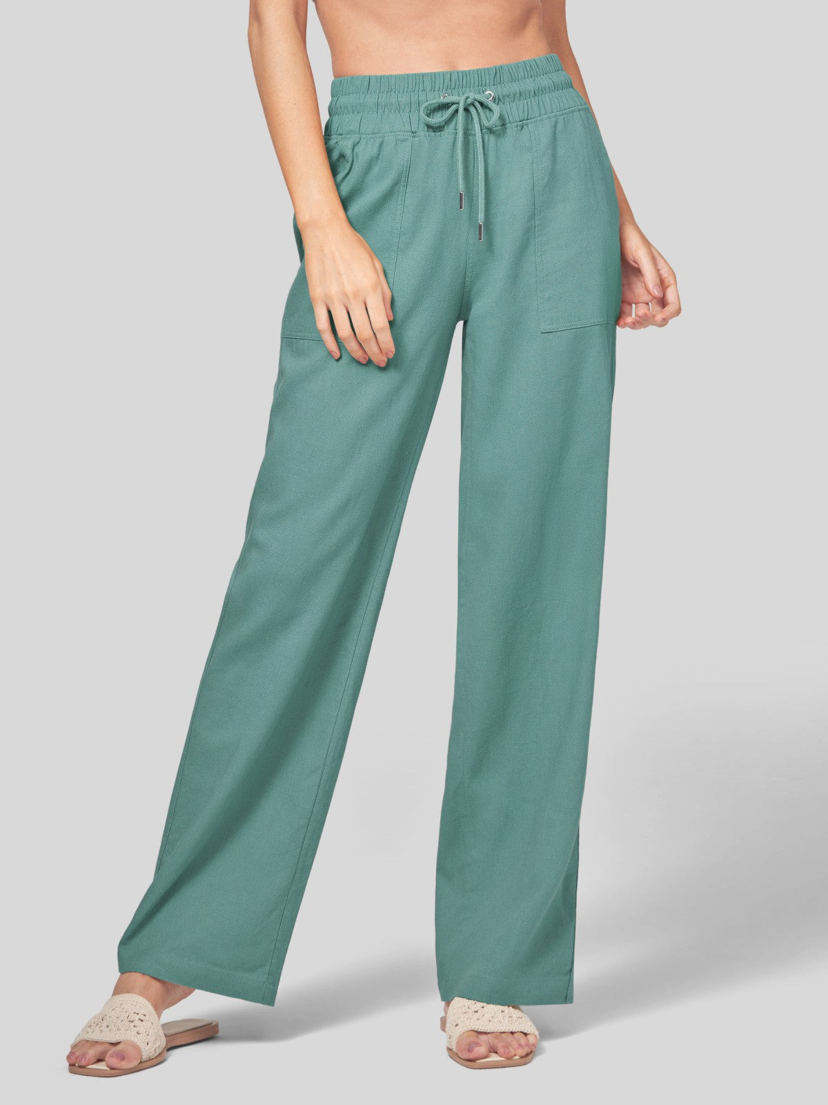 Women's Cotton Linen Wide Leg Pants 31 Inch