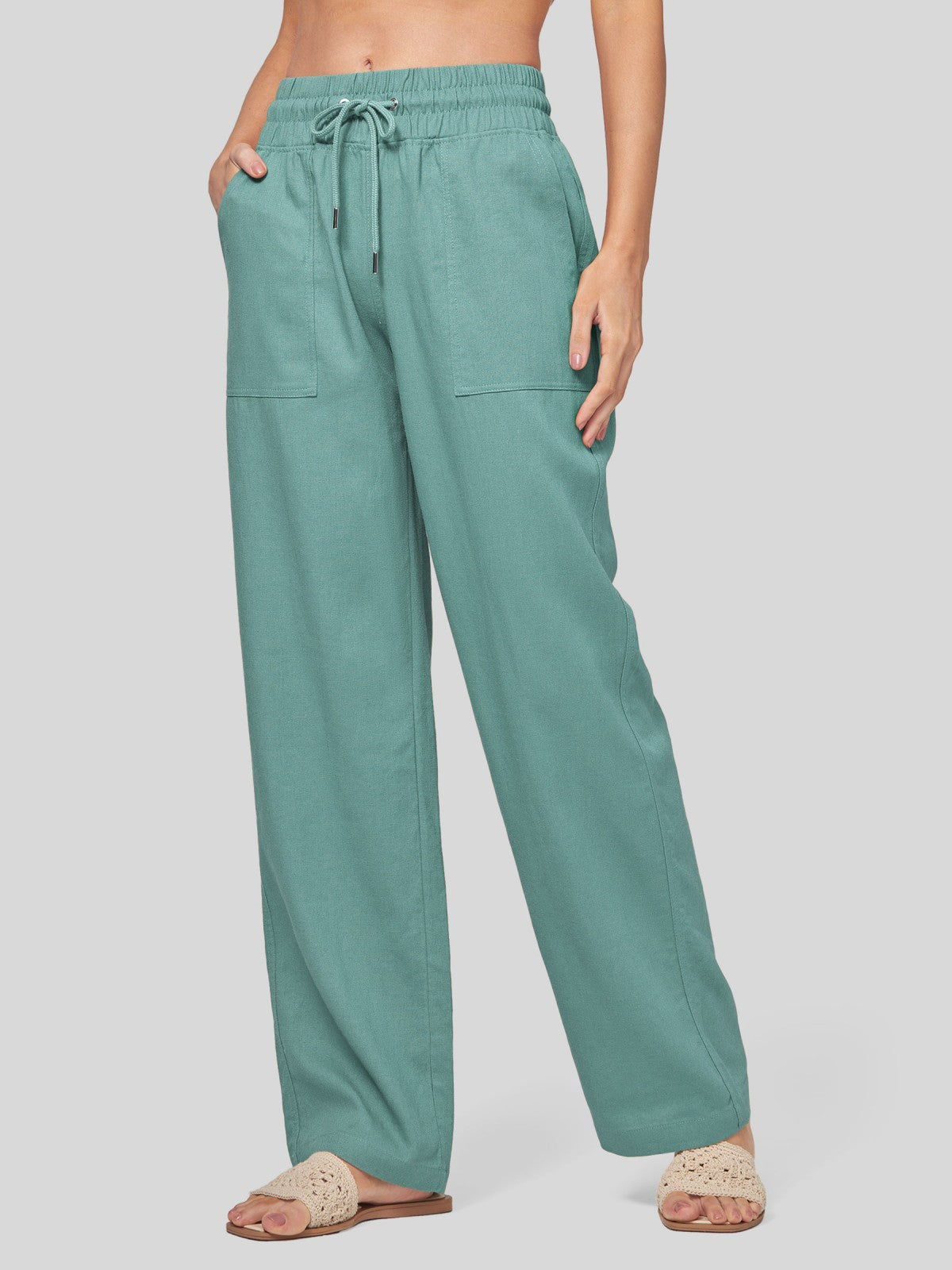 Women's Cotton Linen Wide Leg Pants 33 Inch