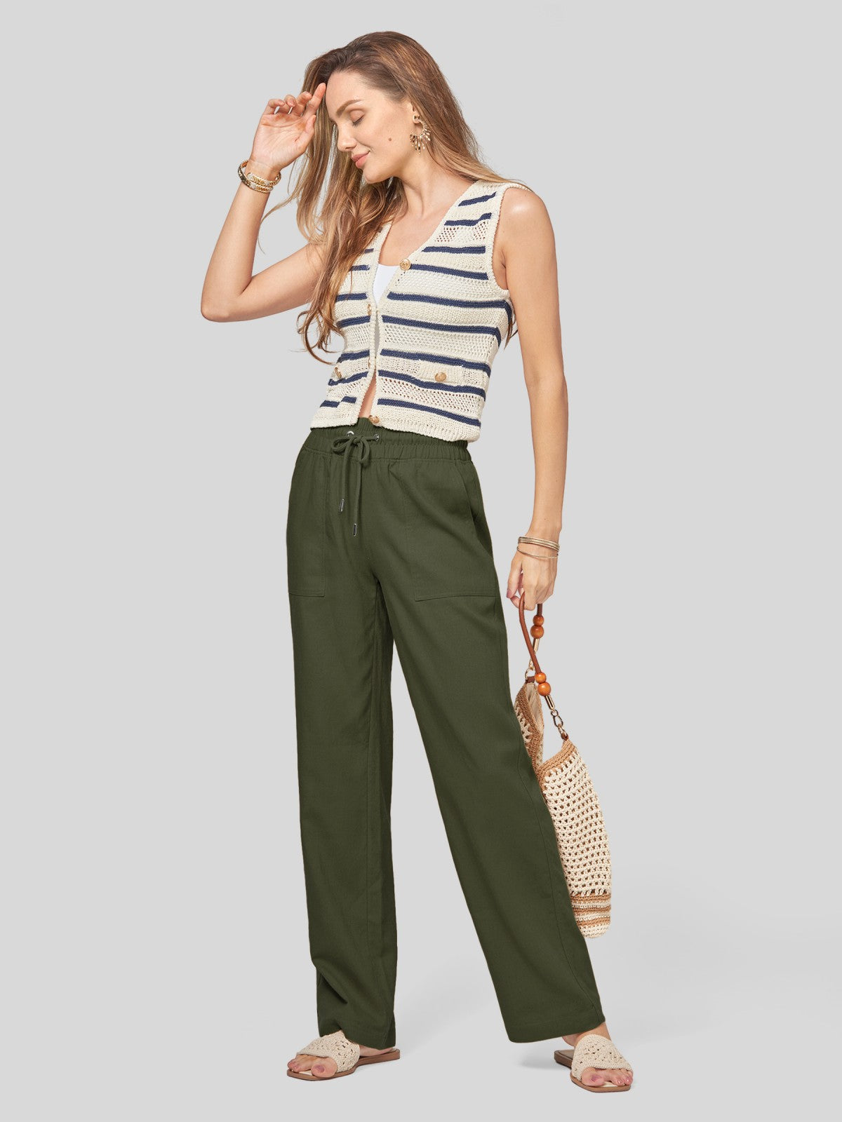 Women's Cotton Linen Wide Leg Pants 29 Inch