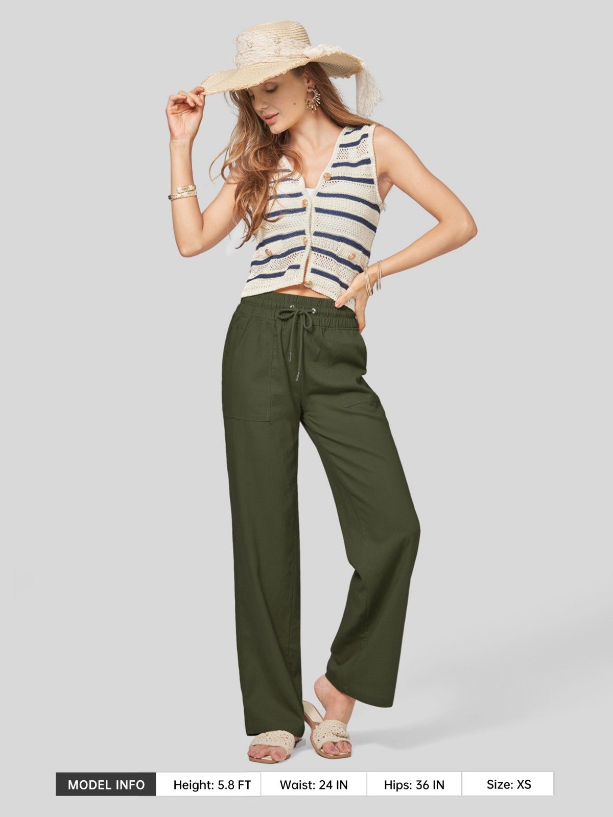 Women's Cotton Linen Wide Leg Pants 31 Inch