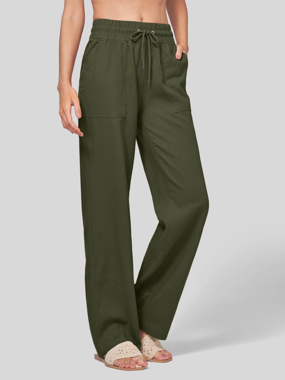 Women's Cotton Linen Wide Leg Pants 29 Inch