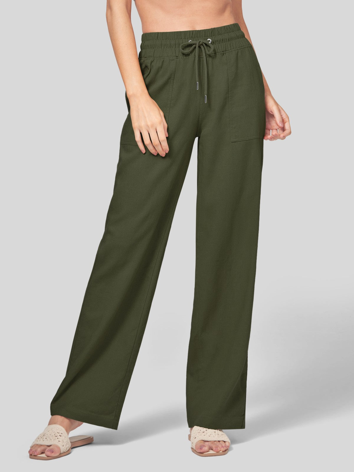 Women's Cotton Linen Wide Leg Pants 31 Inch