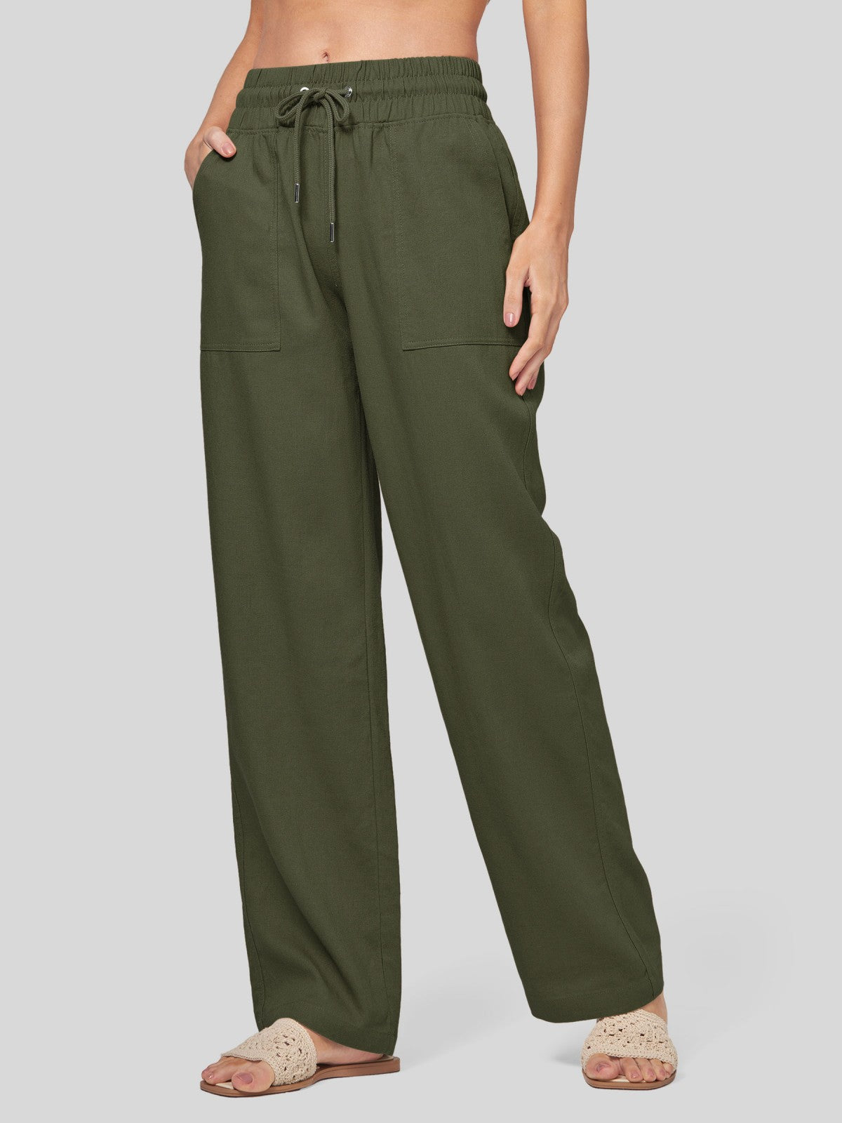 Women's Cotton Linen Wide Leg Pants 33 Inch
