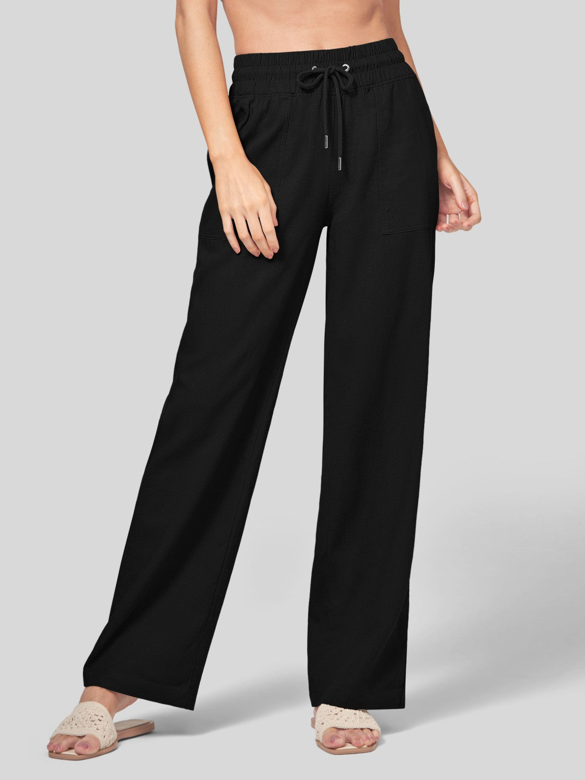 Women's Cotton Linen Wide Leg Pants 31 Inch