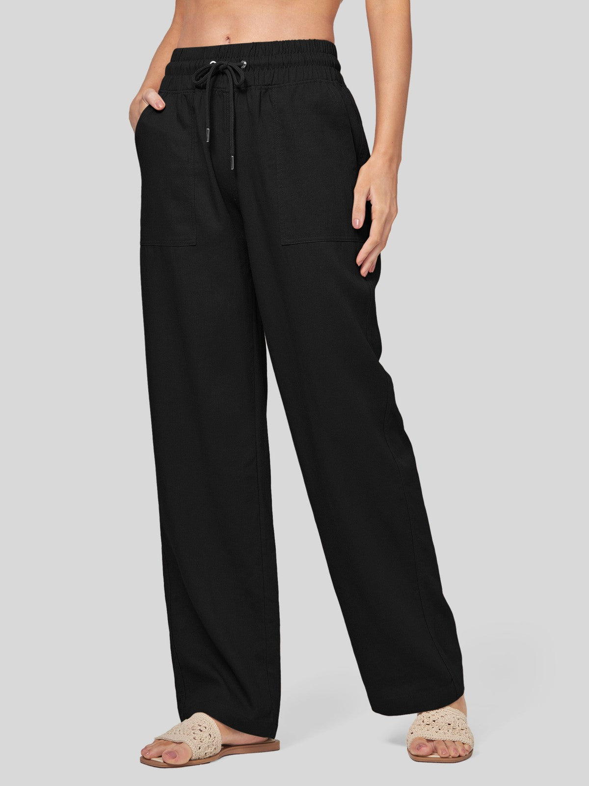 Women's Cotton Linen Wide Leg Pants 33 Inch
