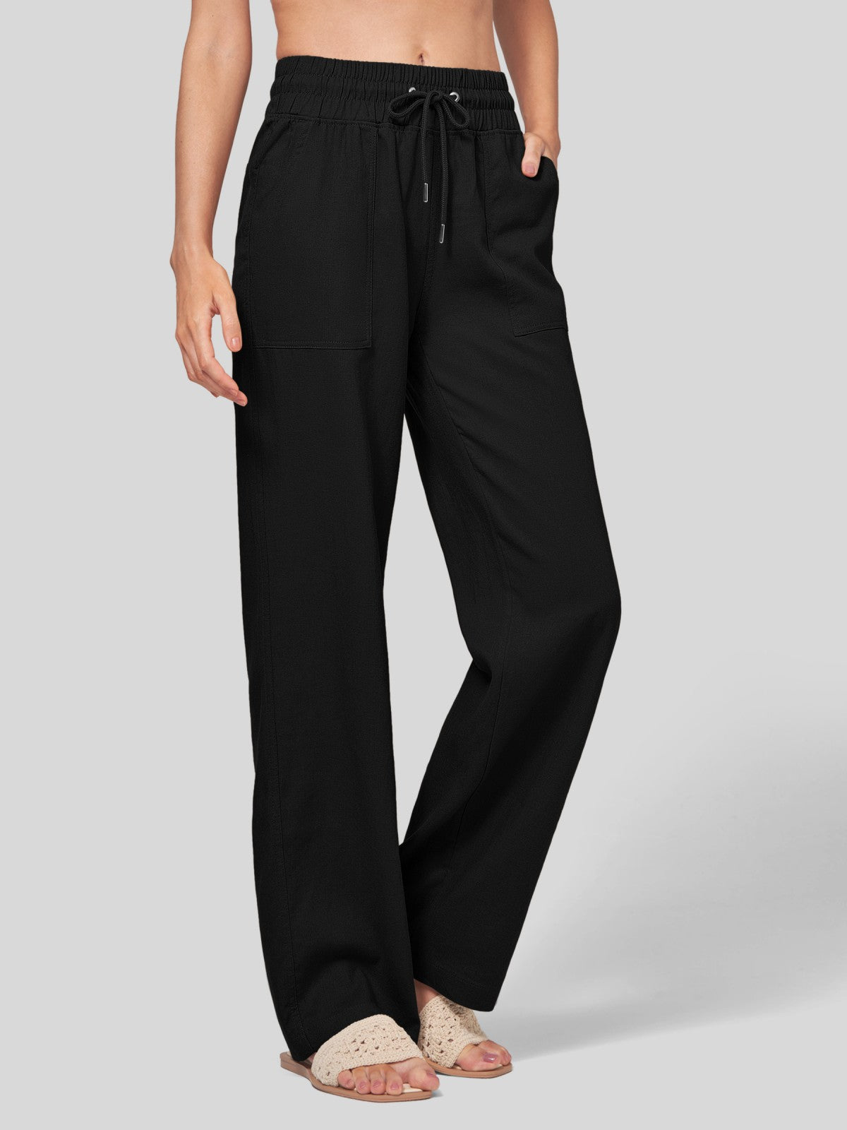 Women's Cotton Linen Wide Leg Pants 29 Inch