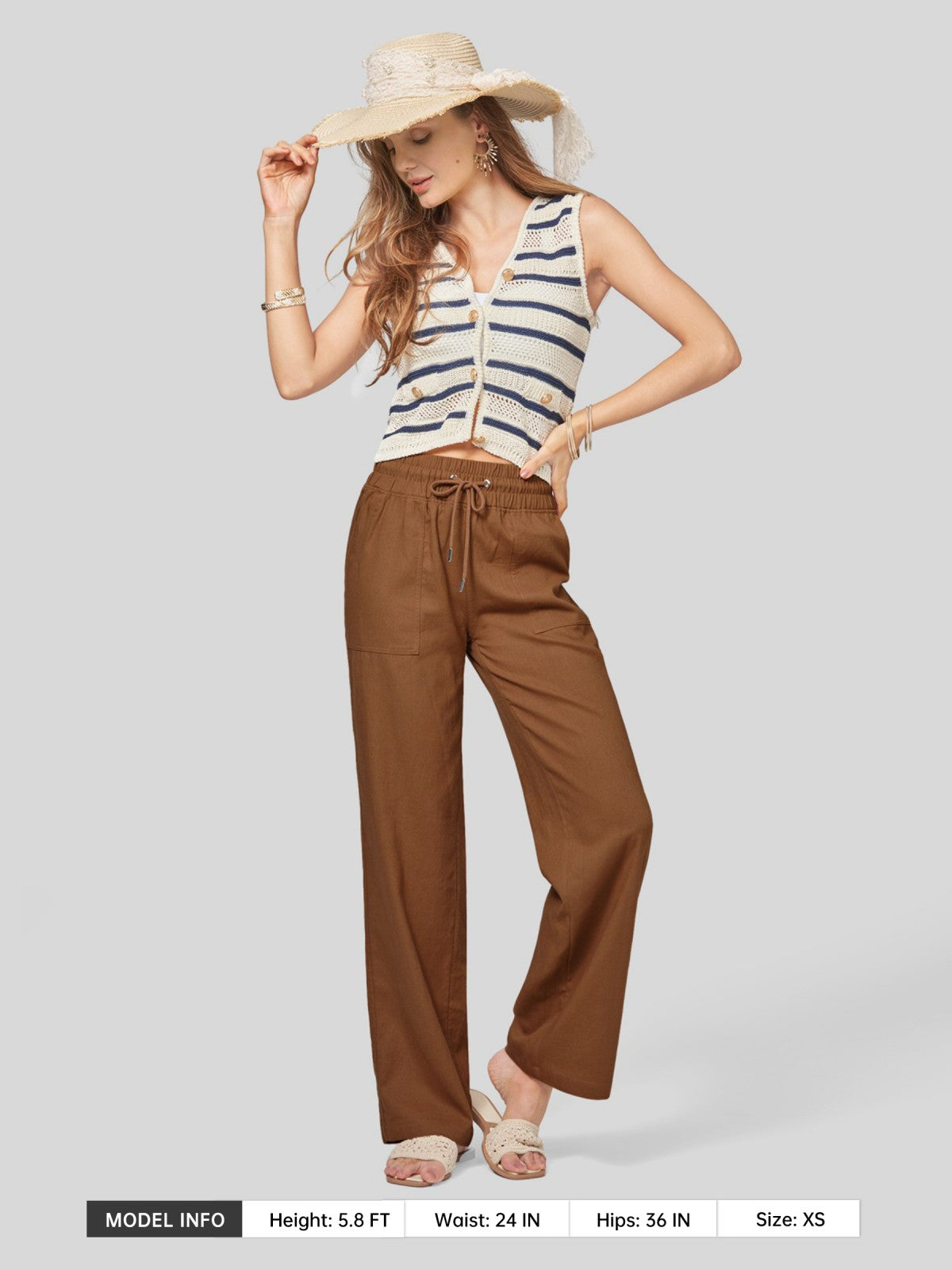 Women's Cotton Linen Wide Leg Pants 31 Inch