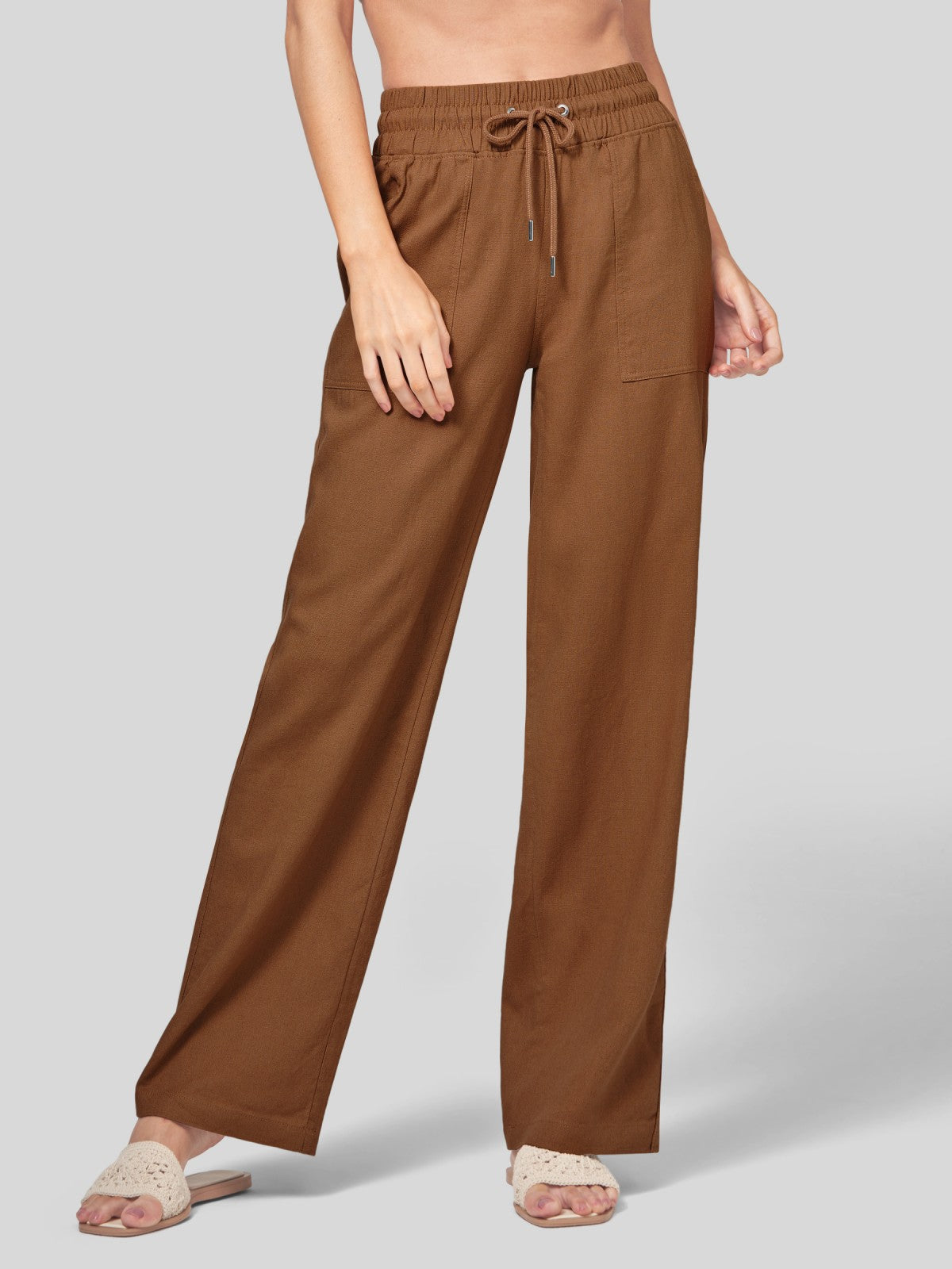 Women's Cotton Linen Wide Leg Pants 31 Inch