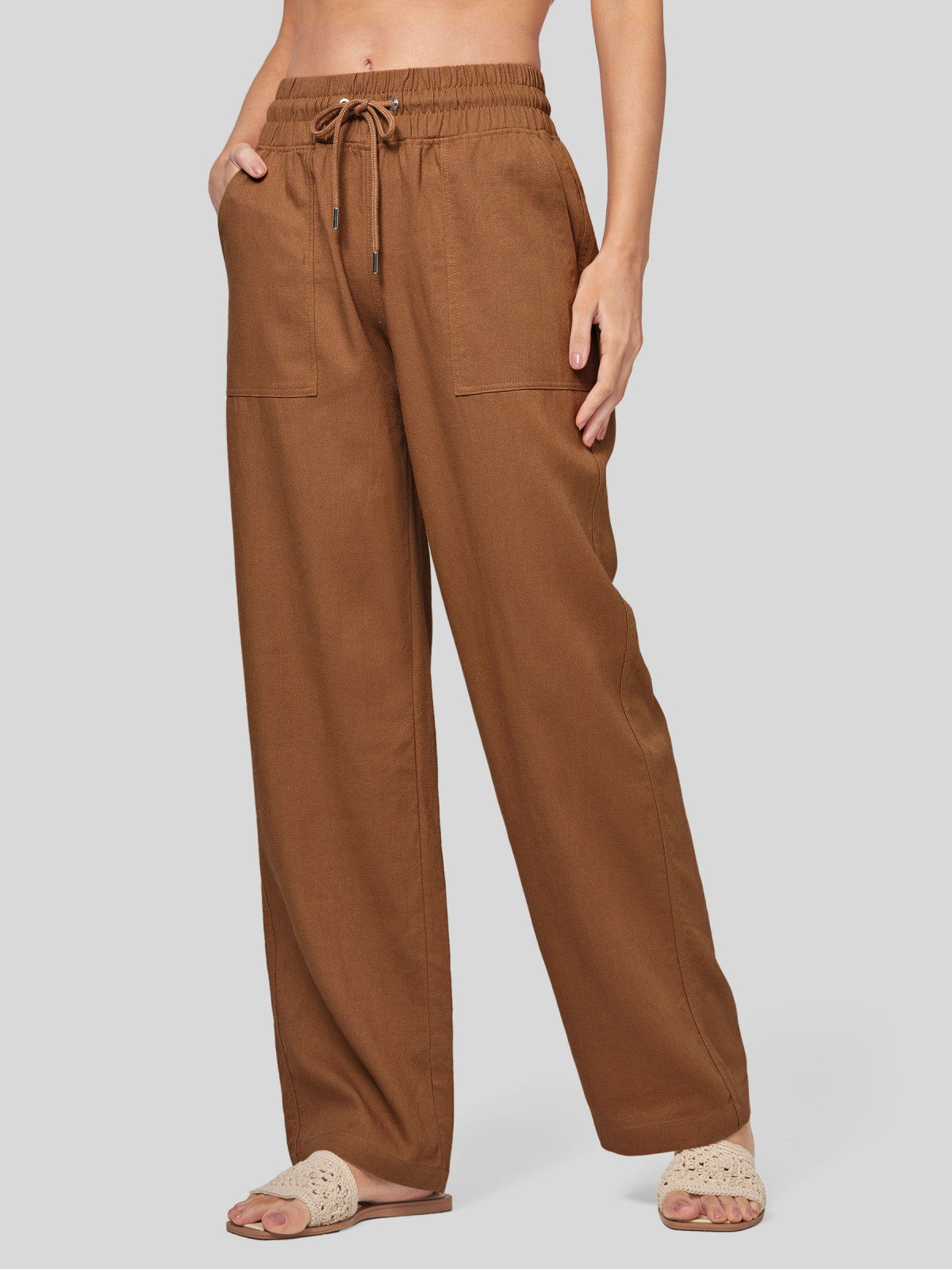 Women's Cotton Linen Wide Leg Pants 33 Inch