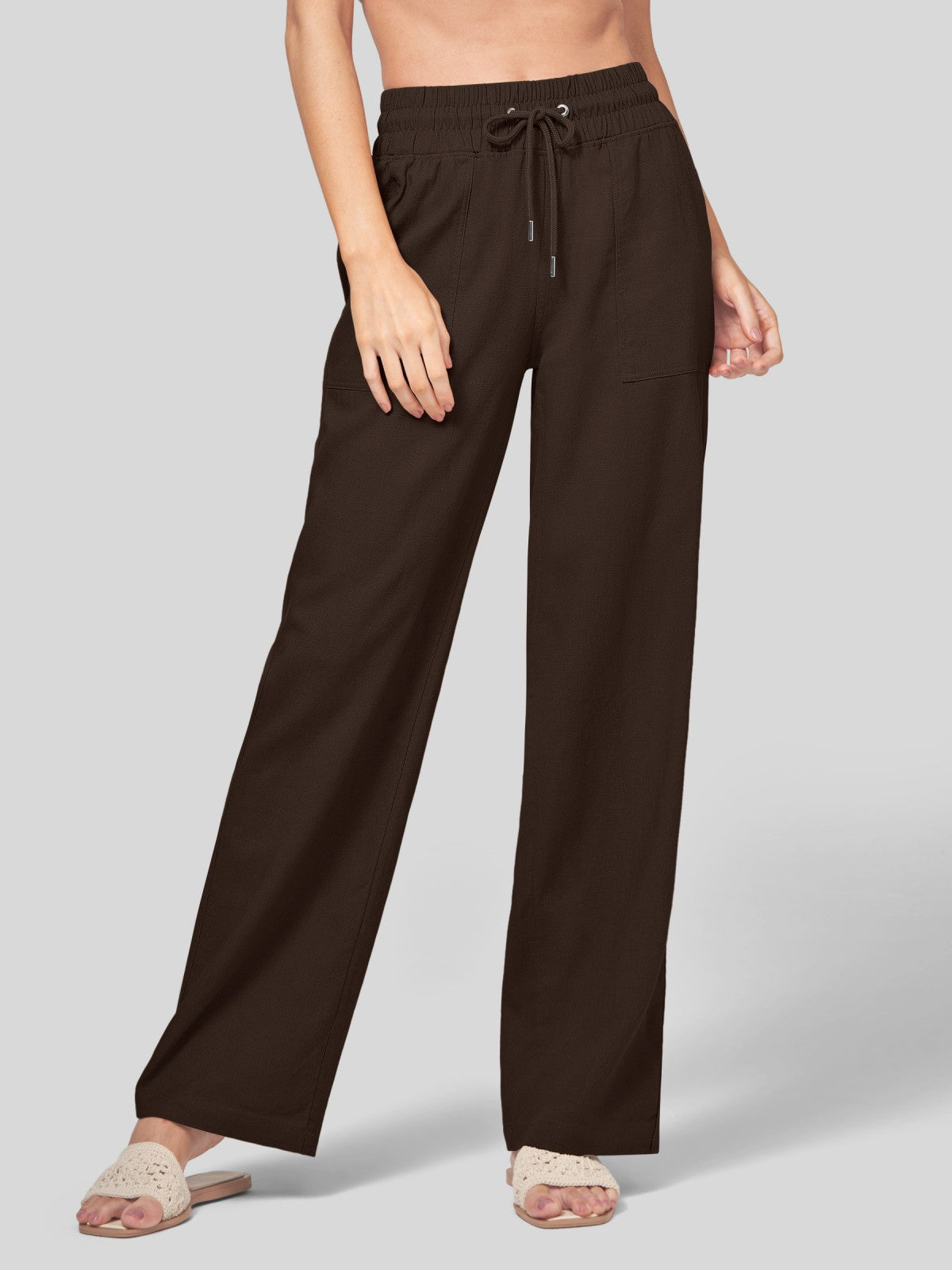 Women's Cotton Linen Wide Leg Pants 31 Inch
