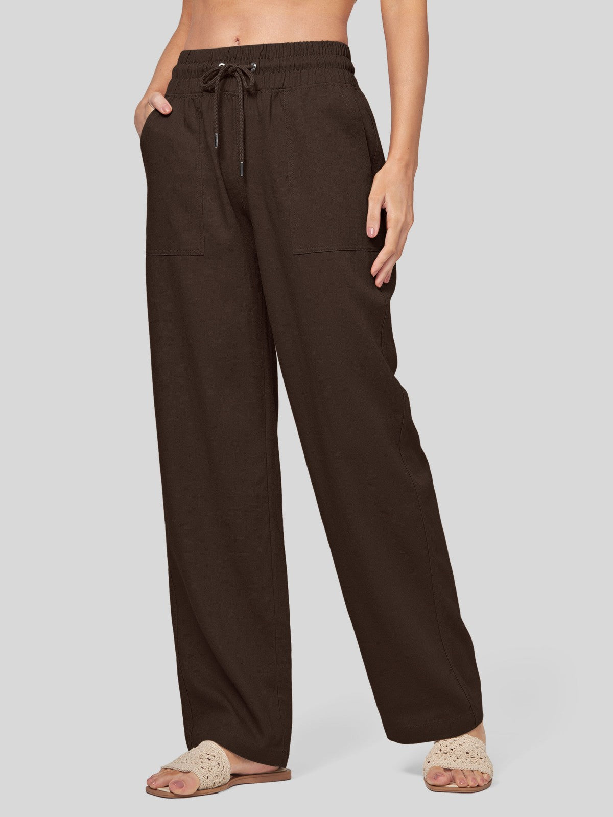 Women's Cotton Linen Wide Leg Pants 33 Inch