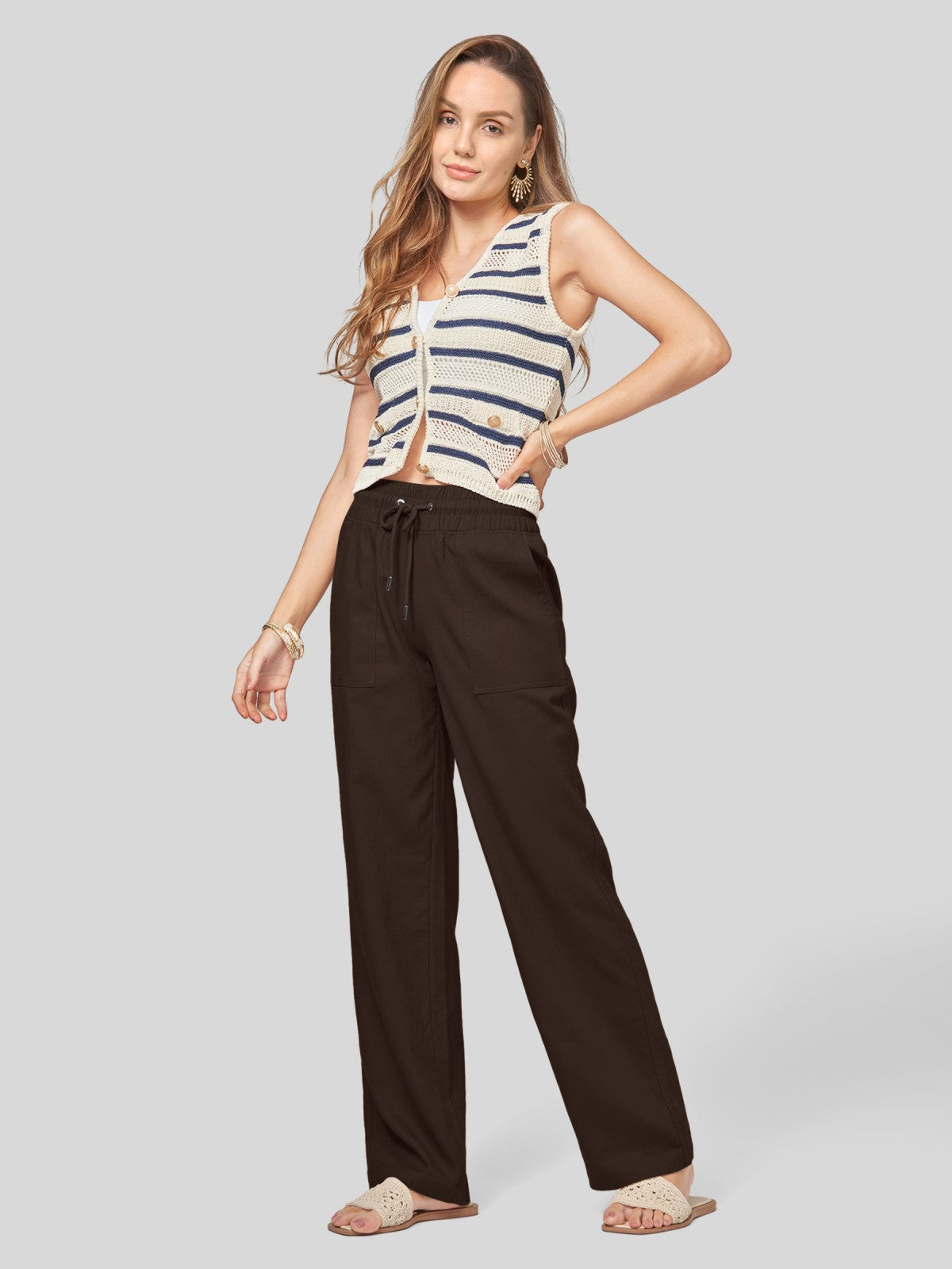 Women's Cotton Linen Wide Leg Pants 31 Inch