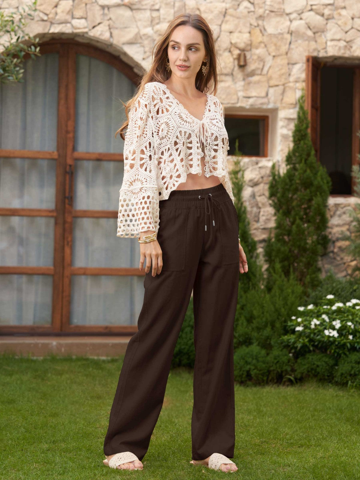 Women's Cotton Linen Wide Leg Pants 31 Inch