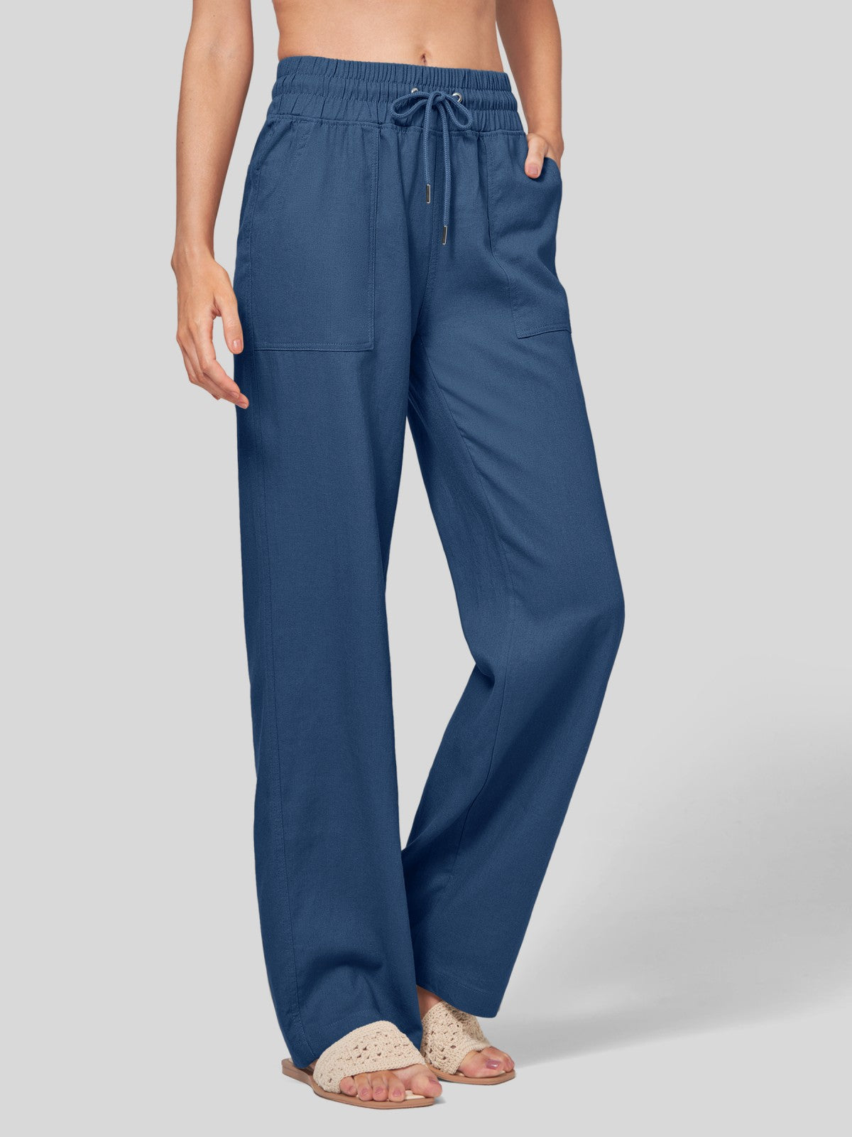 Women's Cotton Linen Wide Leg Pants 29 Inch