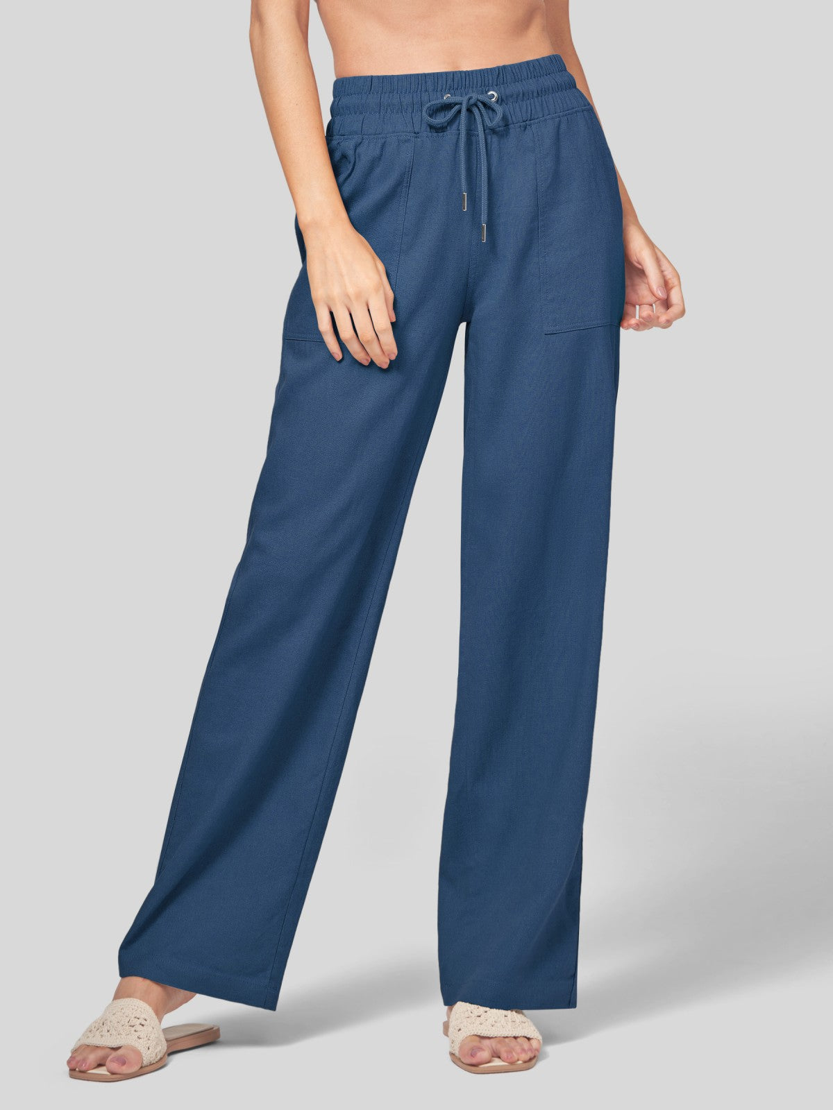 Women's Cotton Linen Wide Leg Pants 31 Inch