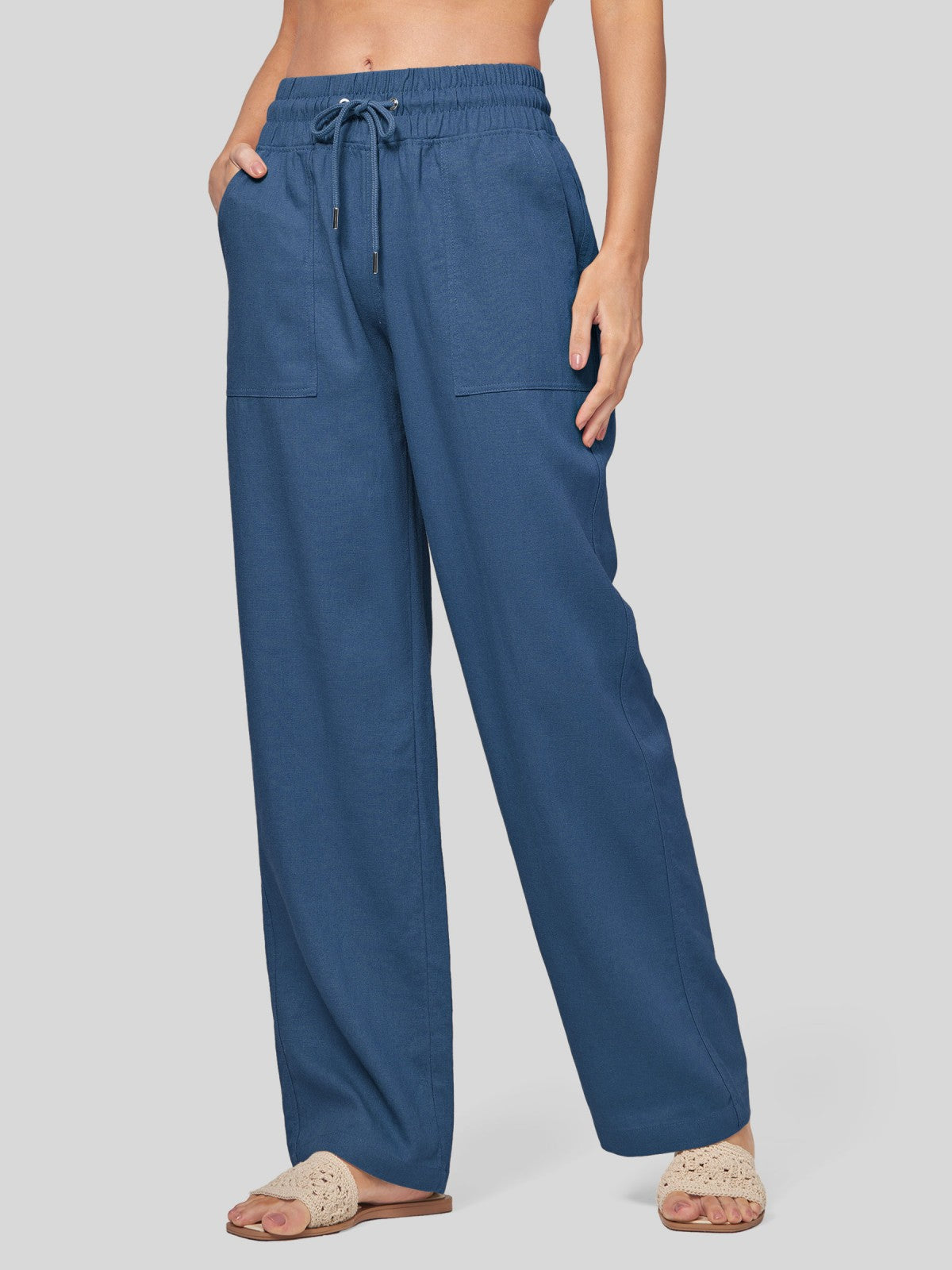 Women's Cotton Linen Wide Leg Pants 33 Inch