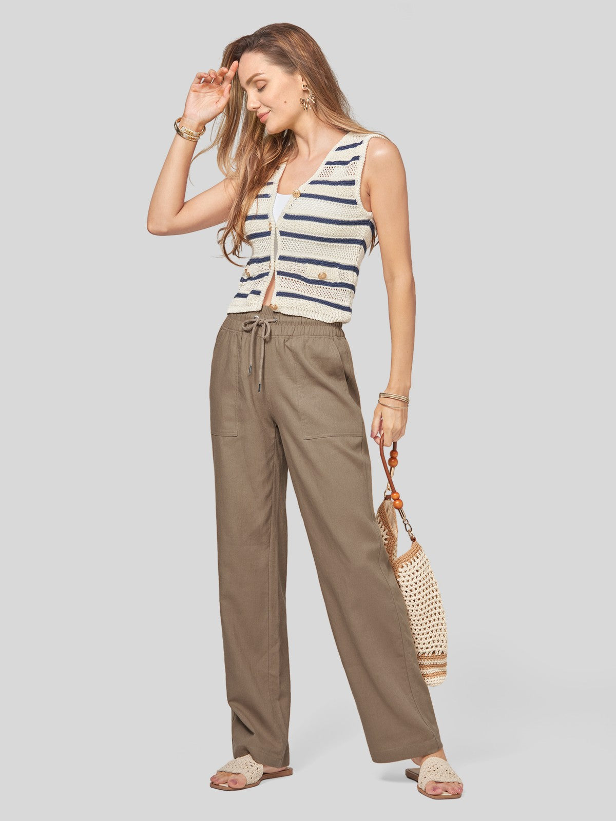 Women's Cotton Linen Wide Leg Pants 31 Inch